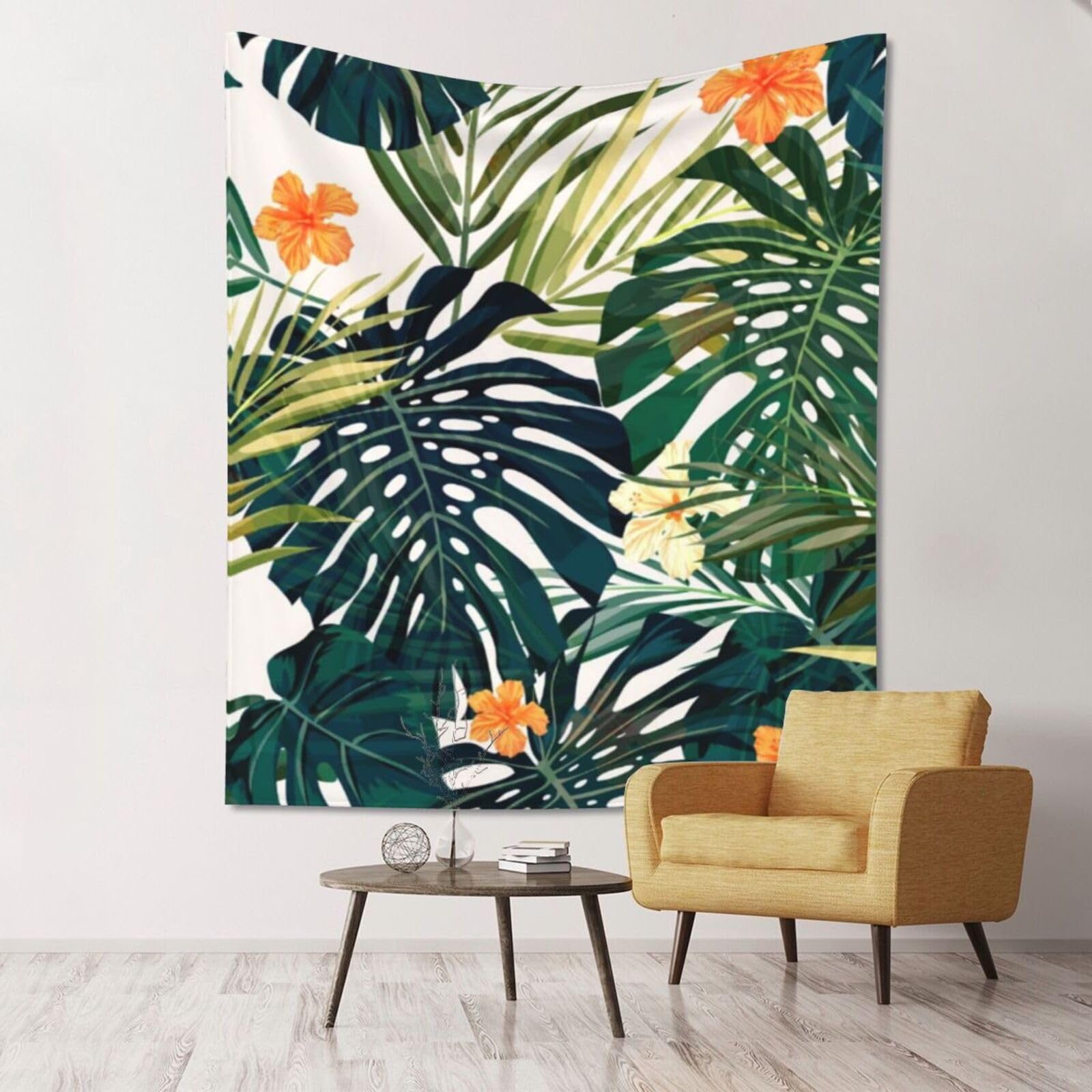 WKSGDSG Large Wall Hanging, Machine Washable Tapestry For Dorm Room, Tropical Summer Hawaiian Flower Palm Leaves, Lightweight Polyester Wall Art For Bedroom Living Room, 152x130cm