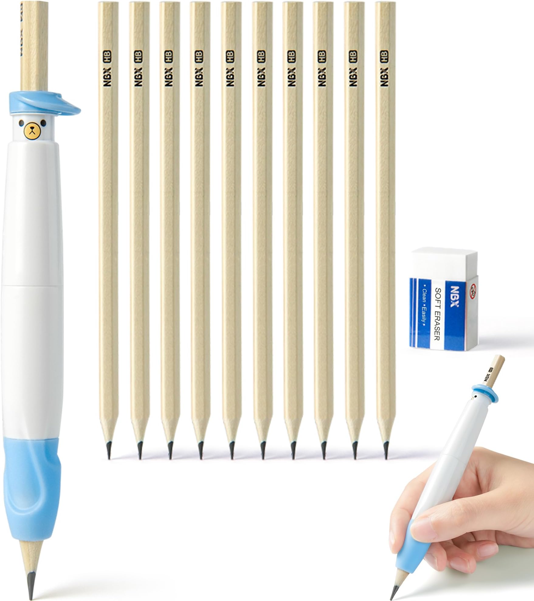 Pencil Grips for Children, Comfortable Writing Aid for Improving Handwriting, can Serve as Mechanical Pencil, Pencil Extender & Pencil Cap, Posture Correction Tool for Toddlers (1 Pack, Blue)