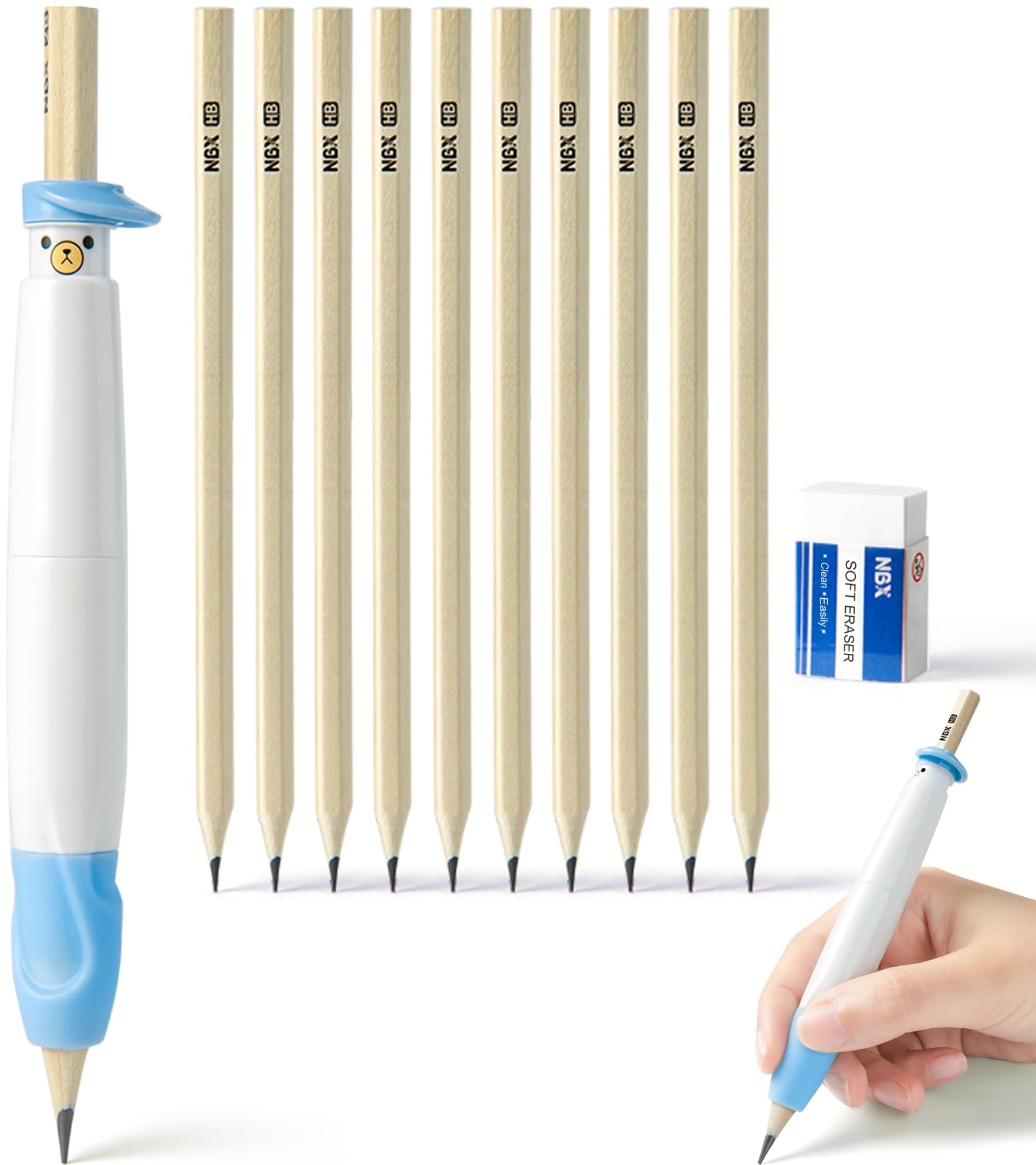 Pencil Grips for Children, Comfortable Writing Aid for Improving Handwriting, can Serve as Mechanical Pencil, Pencil Extender & Pencil Cap, Posture Correction Tool for Toddlers (1 Pack, Blue)