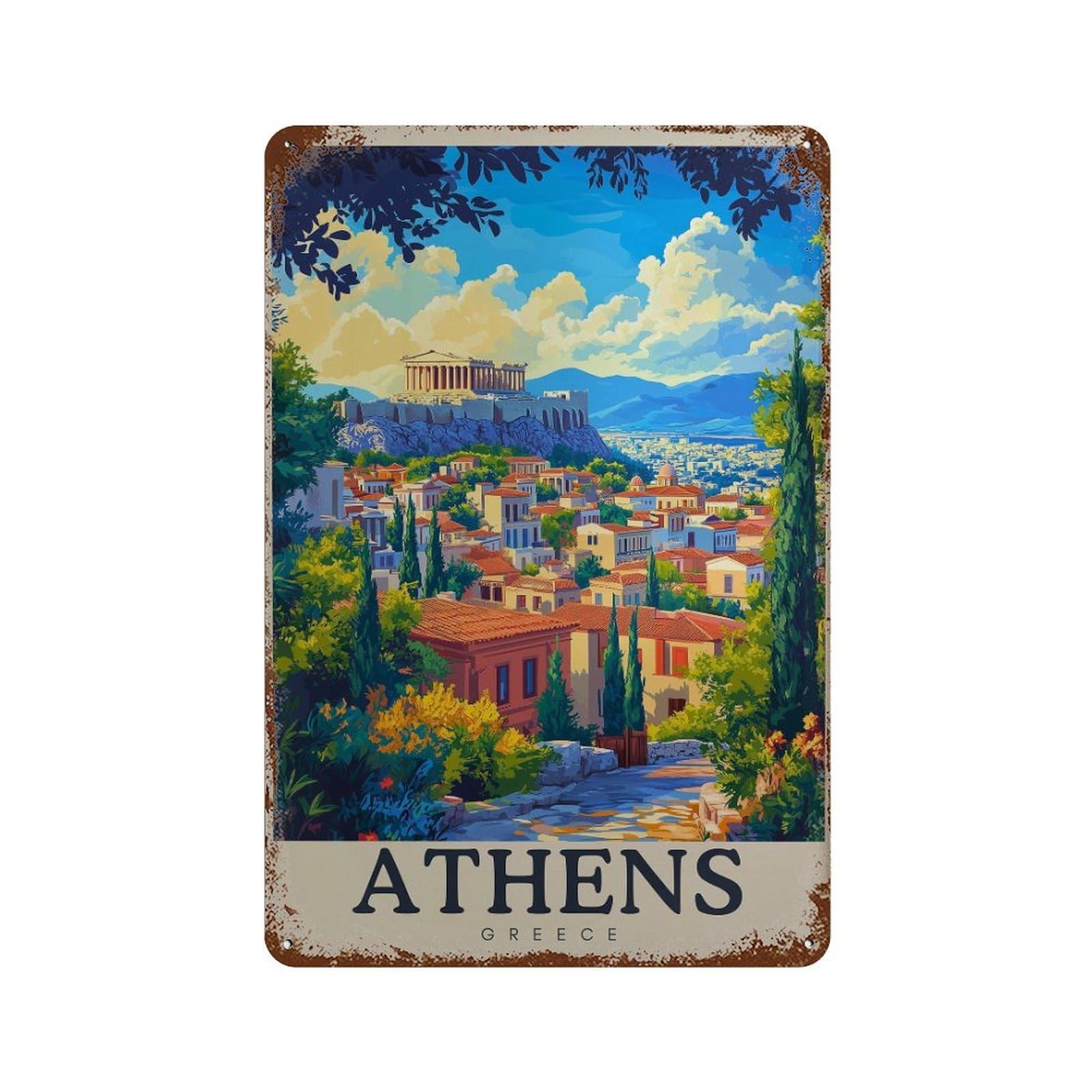xiaoxiaoshen Athens Greece Travel Acropolis Wall Decor Art Metal Tin Poster Modern Home Decor Art Home Bar Shop Decorations Vintage Sign 30x20cm
