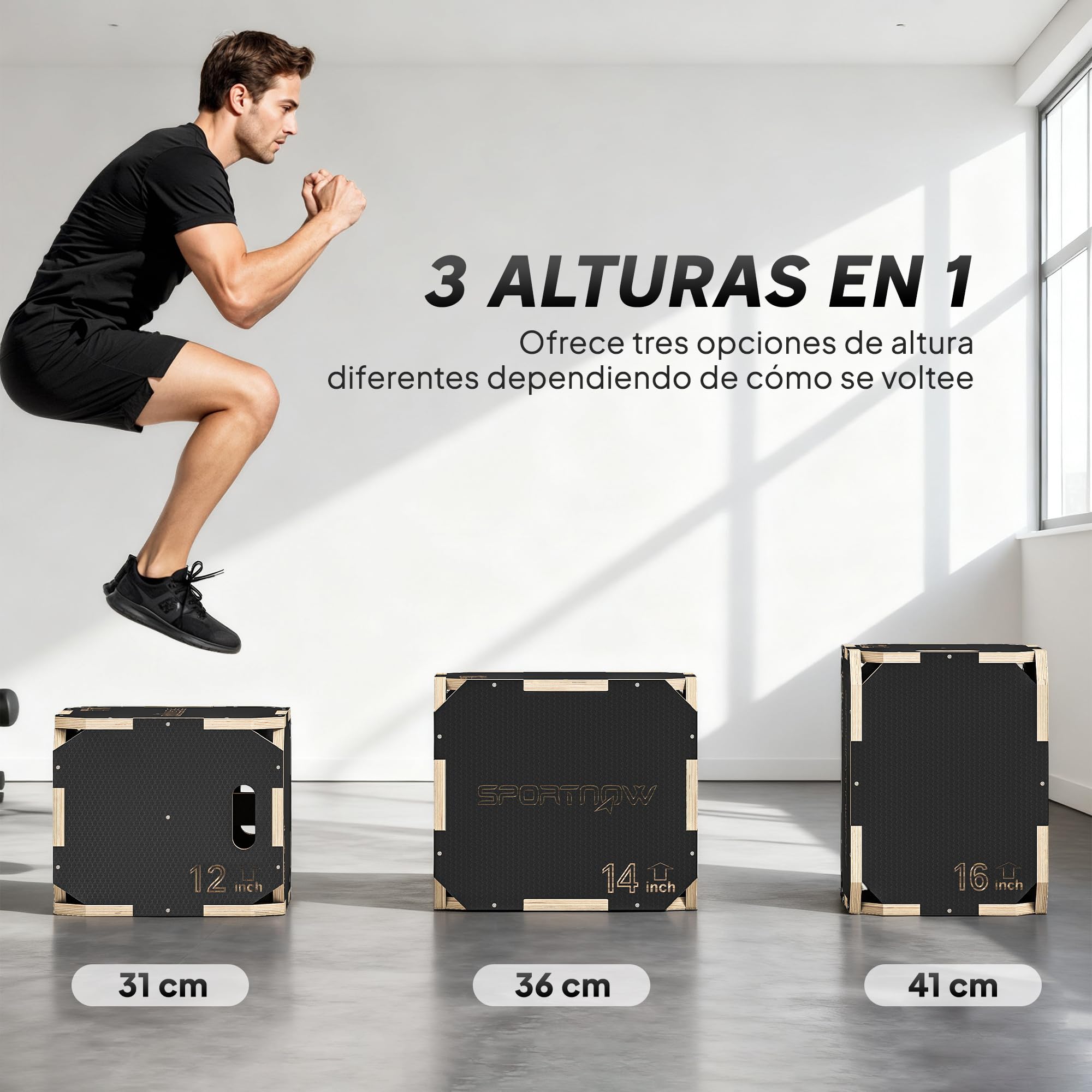 SPORTNOW Tiroir pliométrique en bois 3 en 1, plate-forme de boîte pliométrique avec 3 hauteurs réglables, poignées, sans coins, entraînement de saut, force, pour maison, gym et extérieur