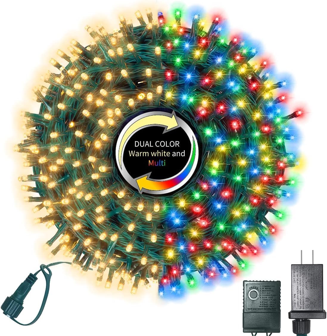 LAMPHOME 300LED Christmas Lights Plug in, 32FT Firecracker String Lights Outdoor Waterproof with Remote, 10 Modes Cluster Lights for Christmas Tree Decoration Wreath Bedroom-Warm & Warm White