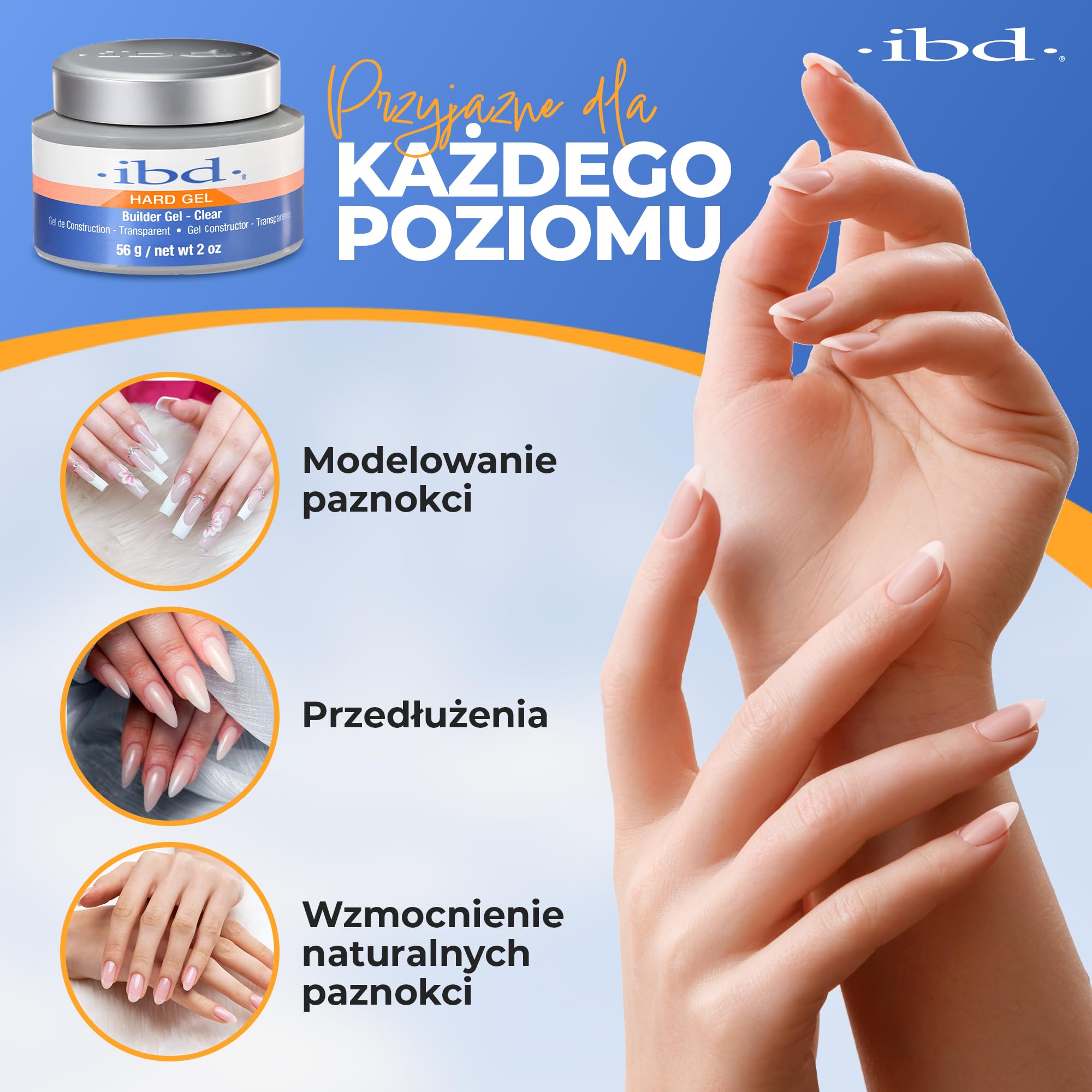 IBD Hard Gel - UV Builder Gel Clear, 56 g - MADE IN USA - Najwyższej jakości żel budujący do paznokci żelowych