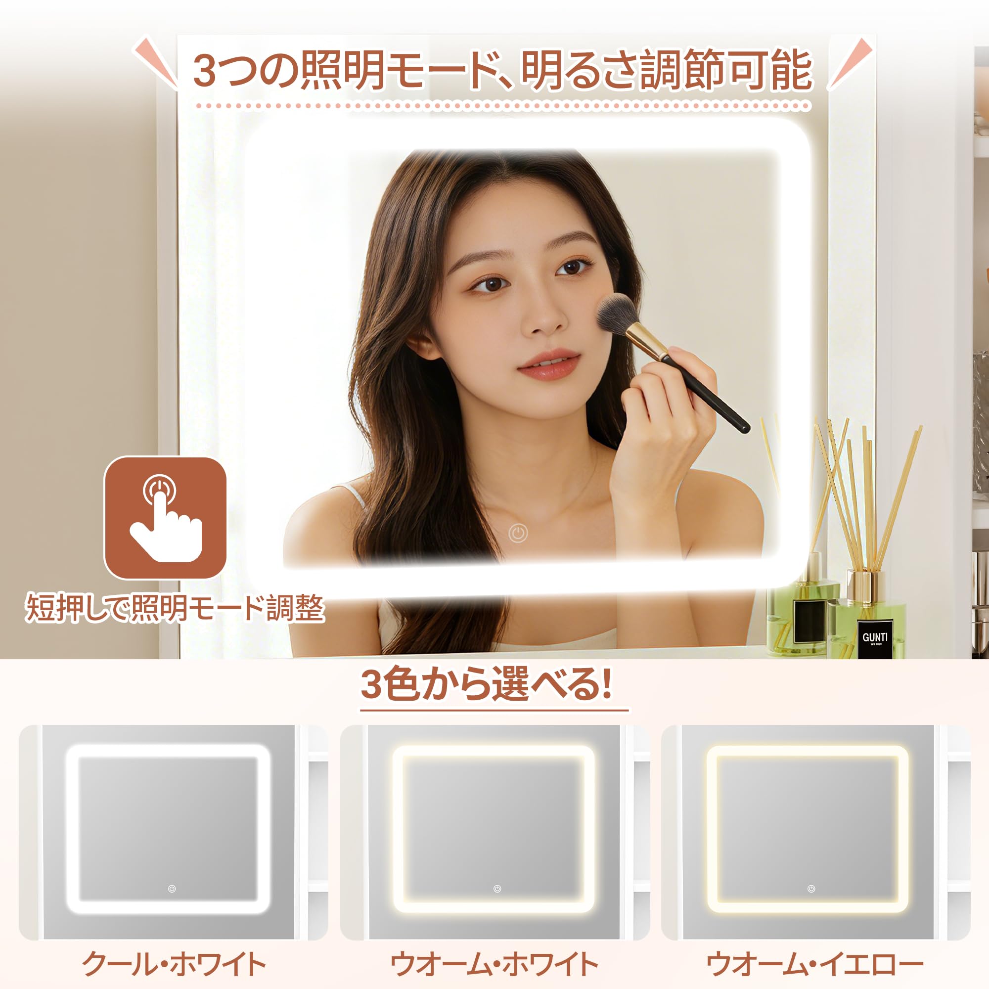 Amazon｜Alebert 鏡台ドレッサー コンパクト 白 3色 LEDライト
