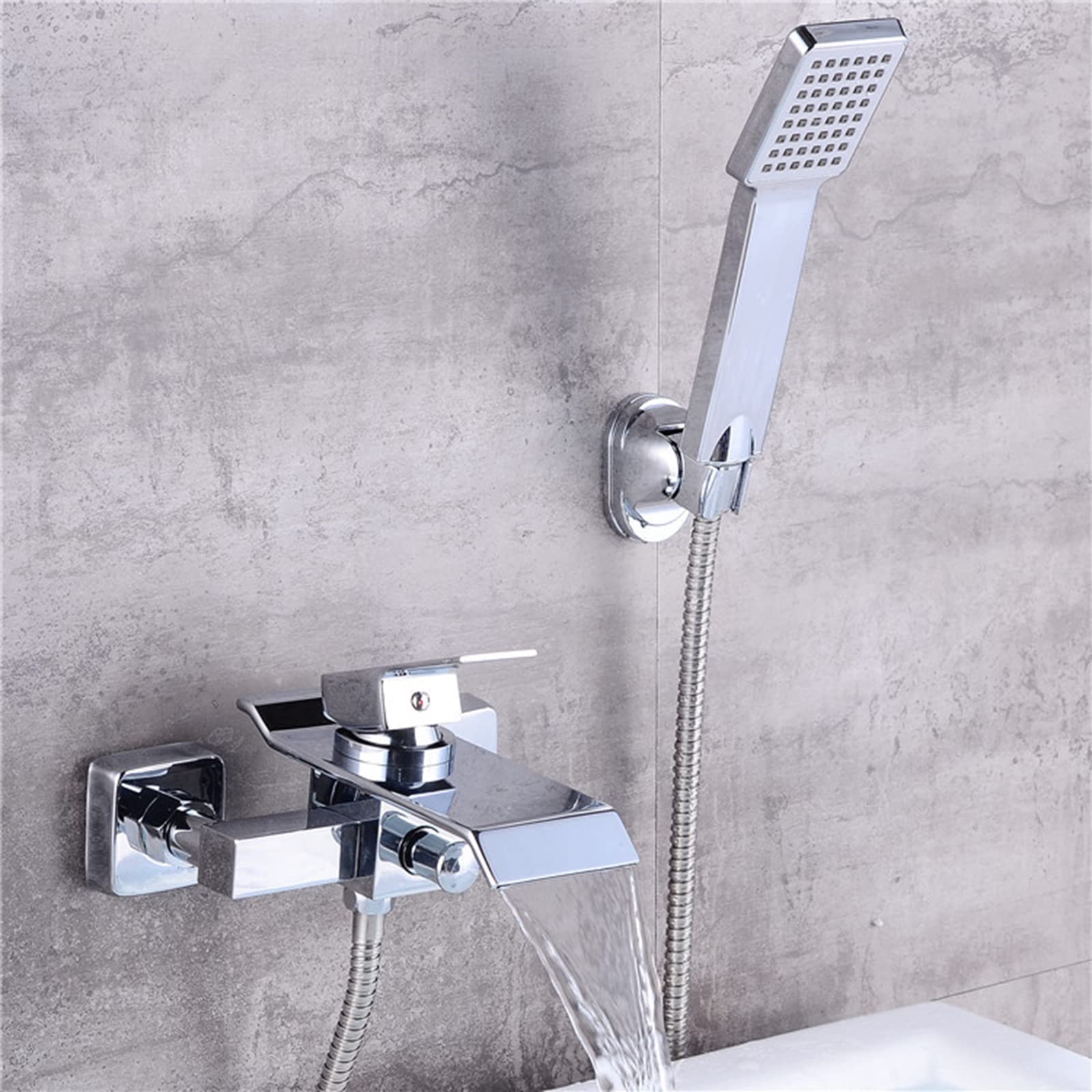 Mitigeur de bain-douche cascade chromé mural avec kit douchette