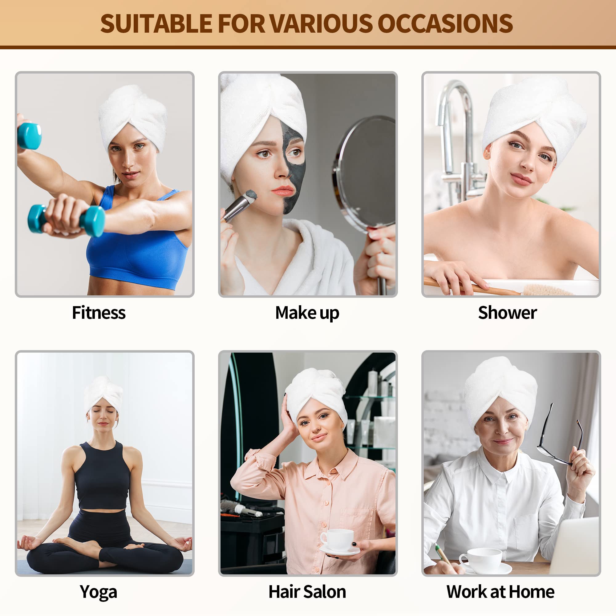 NEXCOVER Haarhandtuch, Mikrofaser, 2 Stück, weiß, 24,9 x 64,8 cm, ultra-saugfähige Haarturbane, schnell trocknende Kopftücher für Damen, nasses Haar, lang, lockig, dickes, krauses Haar