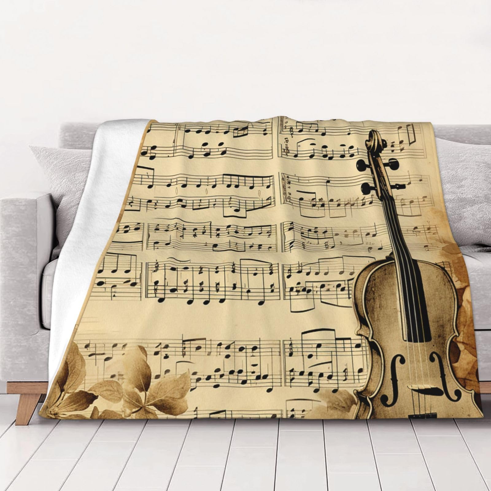 Flannel plush throw music notes : plaid en flanelle haut de gamme 125x150cm pour salon chic