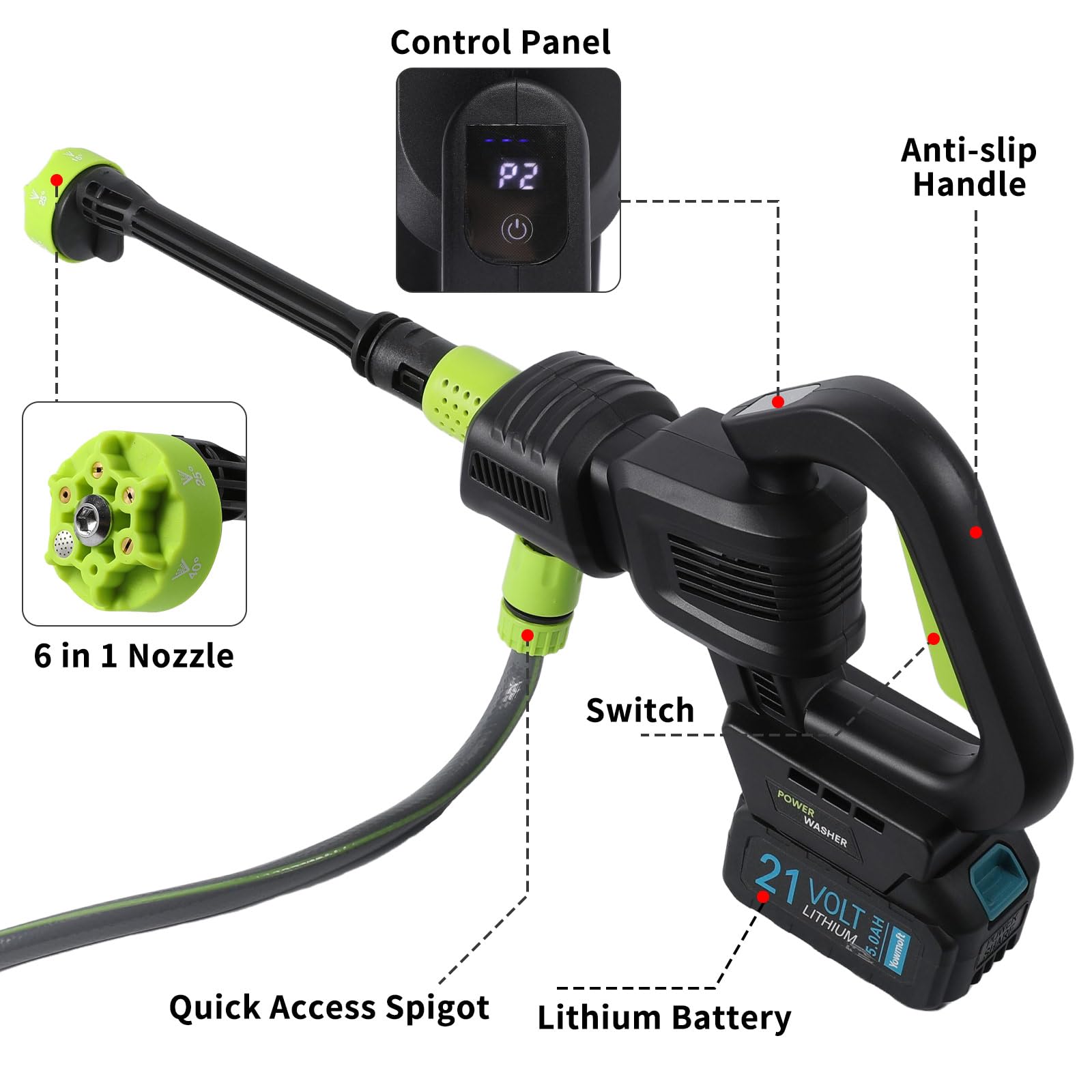 Hidrolimpiadora Bateria, 200Bar Hidrolimpiadora Portátil, Pistola de Agua a presión con Batería 4.0Ah,Boquilla 6 en 1, Hidrolimpiadora a Bateria 15000mAh para Jardín,Coche (Negro)