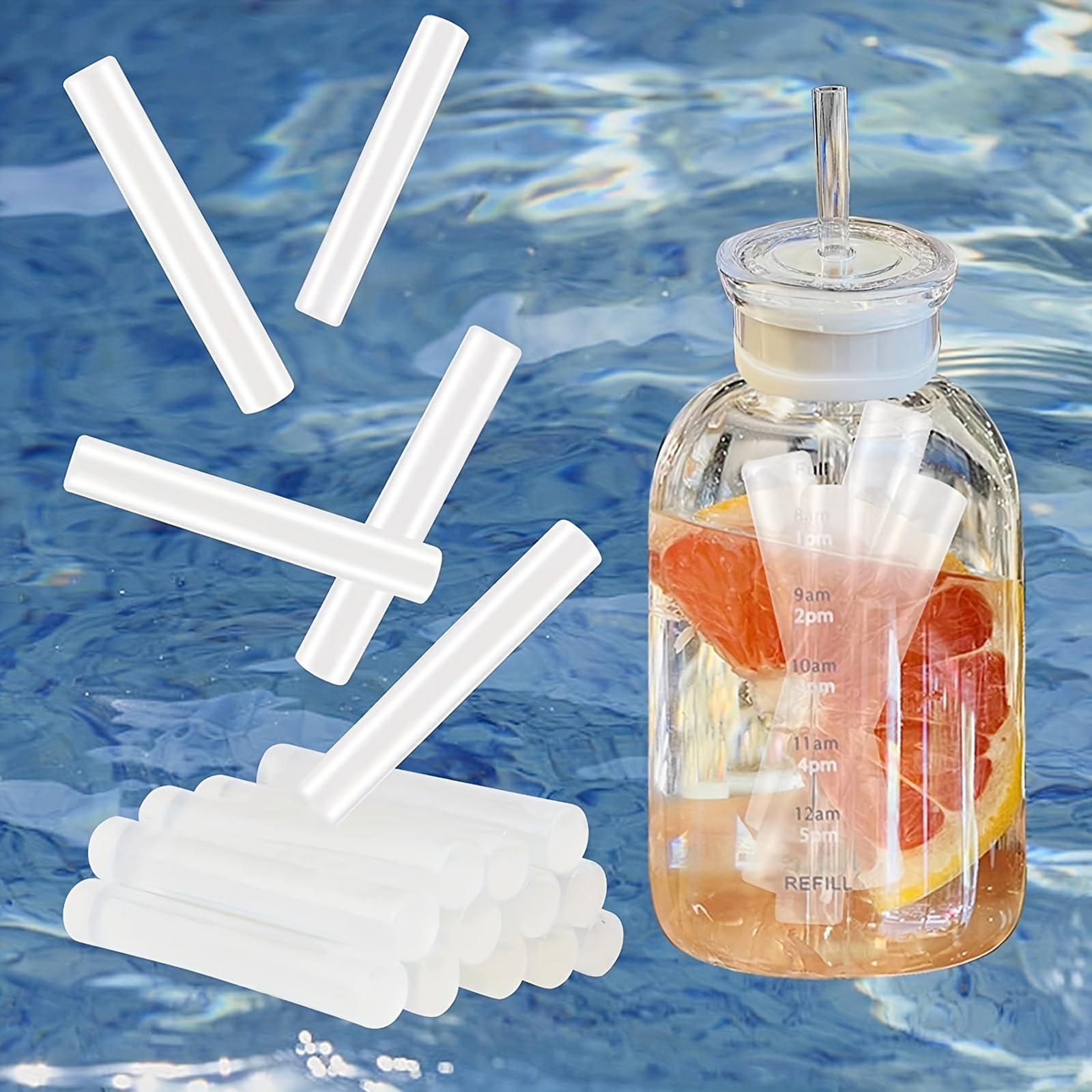 Tefexer White 8Pcs Reusable Ice Cube Plastic Ice Cubes For Drinks Washable Freezable Ice Sticks For Water Bottles, Whiskey, Vodka, Coffee, Beer, Wine