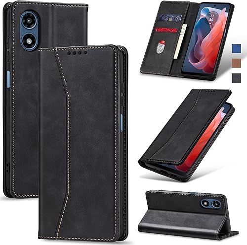 Jasonyu - Funda tipo cartera con cierre magnético para Moto G Play 4G (2024), cubierta de cuero tipo folio con tarjetero, soporte con patas - Funda