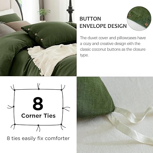 Miniatura 4 de Talasily Juego de funda de edredón de lino tamaño Queen, juego de funda de edredón de mezcla de lino y algodón, suave y fresco, cierre de botón,