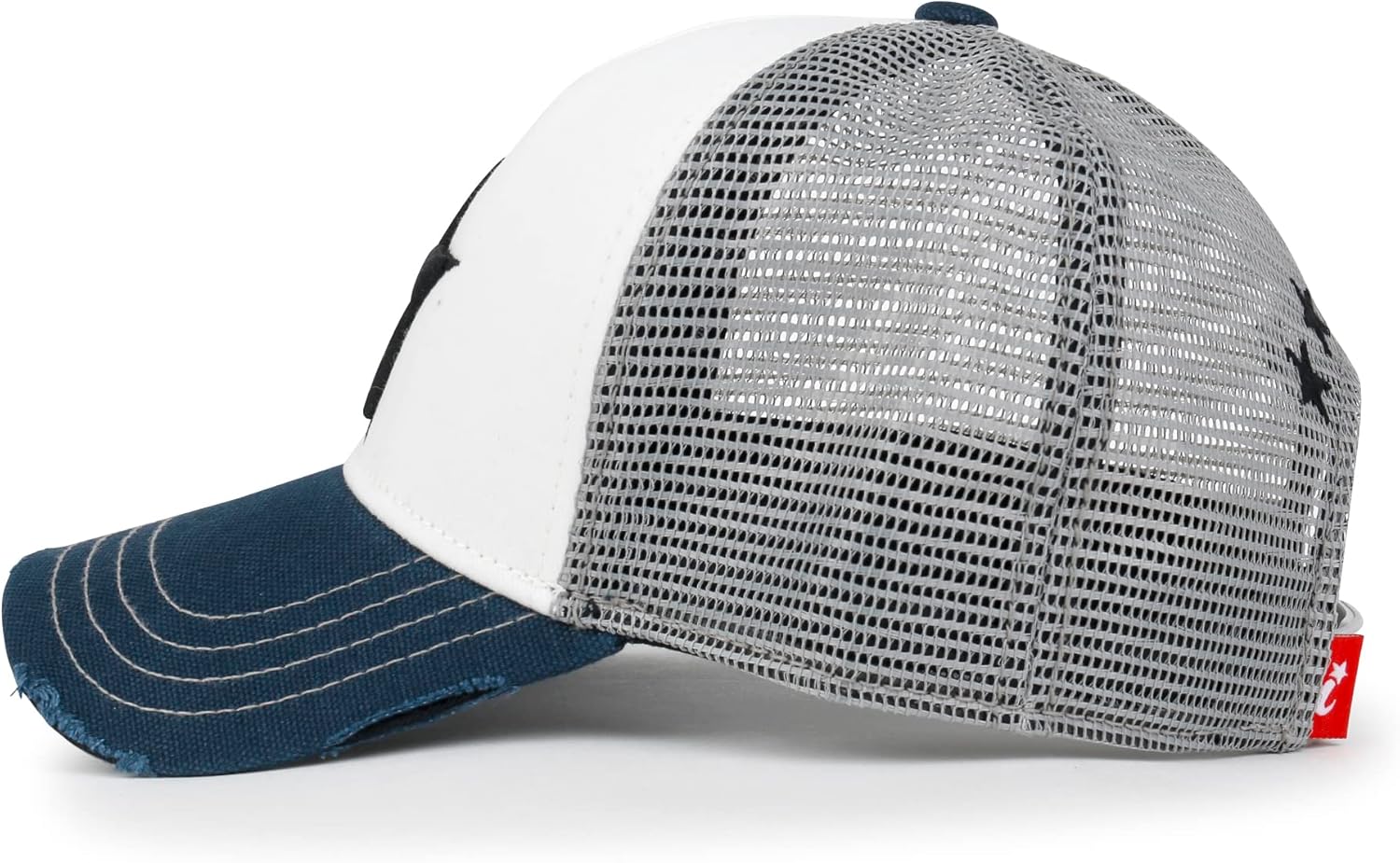 ililily Star Embroidery Black White Trucker Hat Cotton Baseball Cap