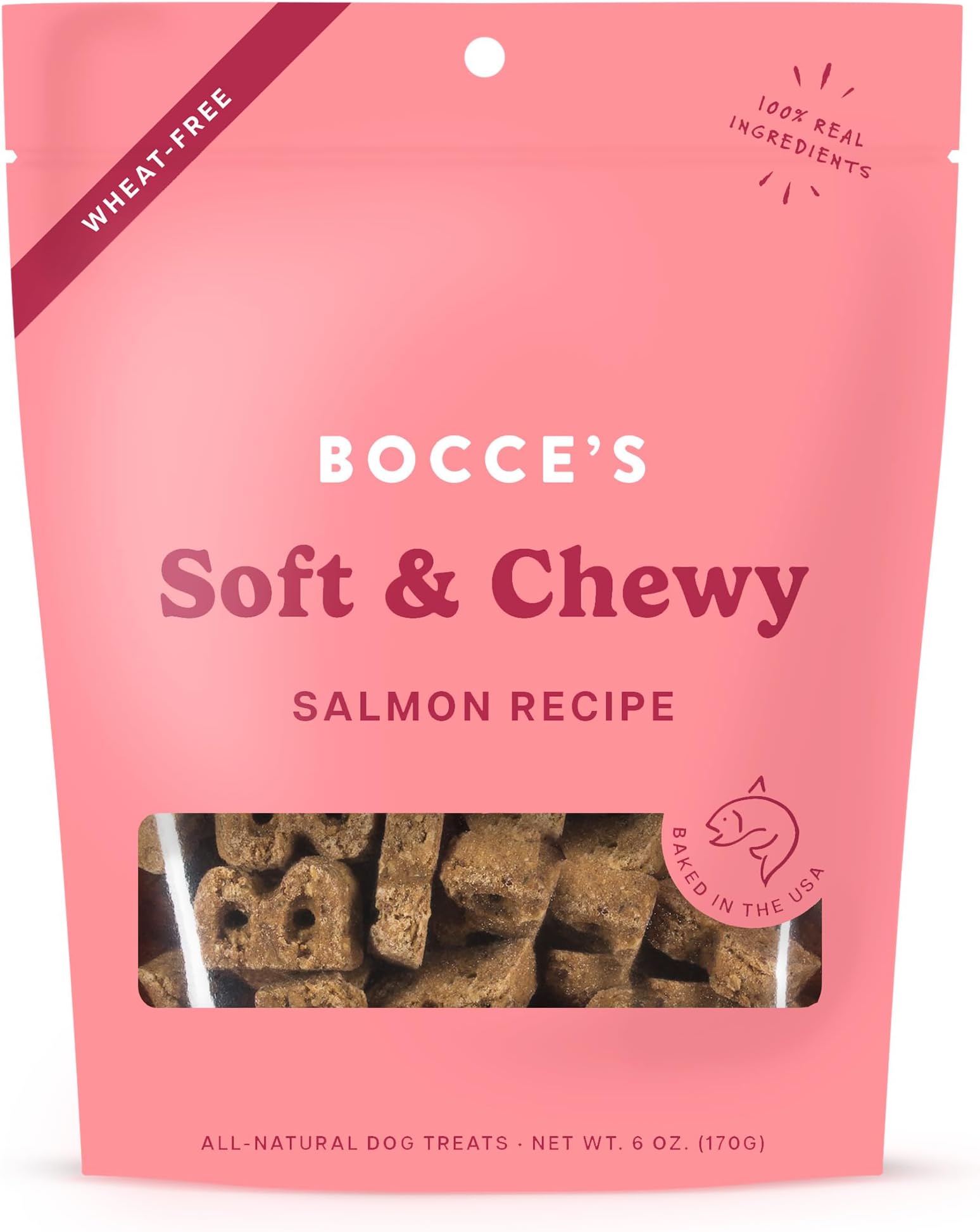 Oven Baked Salmon Recipe Treats for Dogs, Wheat-Free Everyday Dog Treats, Made with Real Ingredients, Baked in The USA, Natural Soft & Chewy Cookies, Salmon, 6 oz