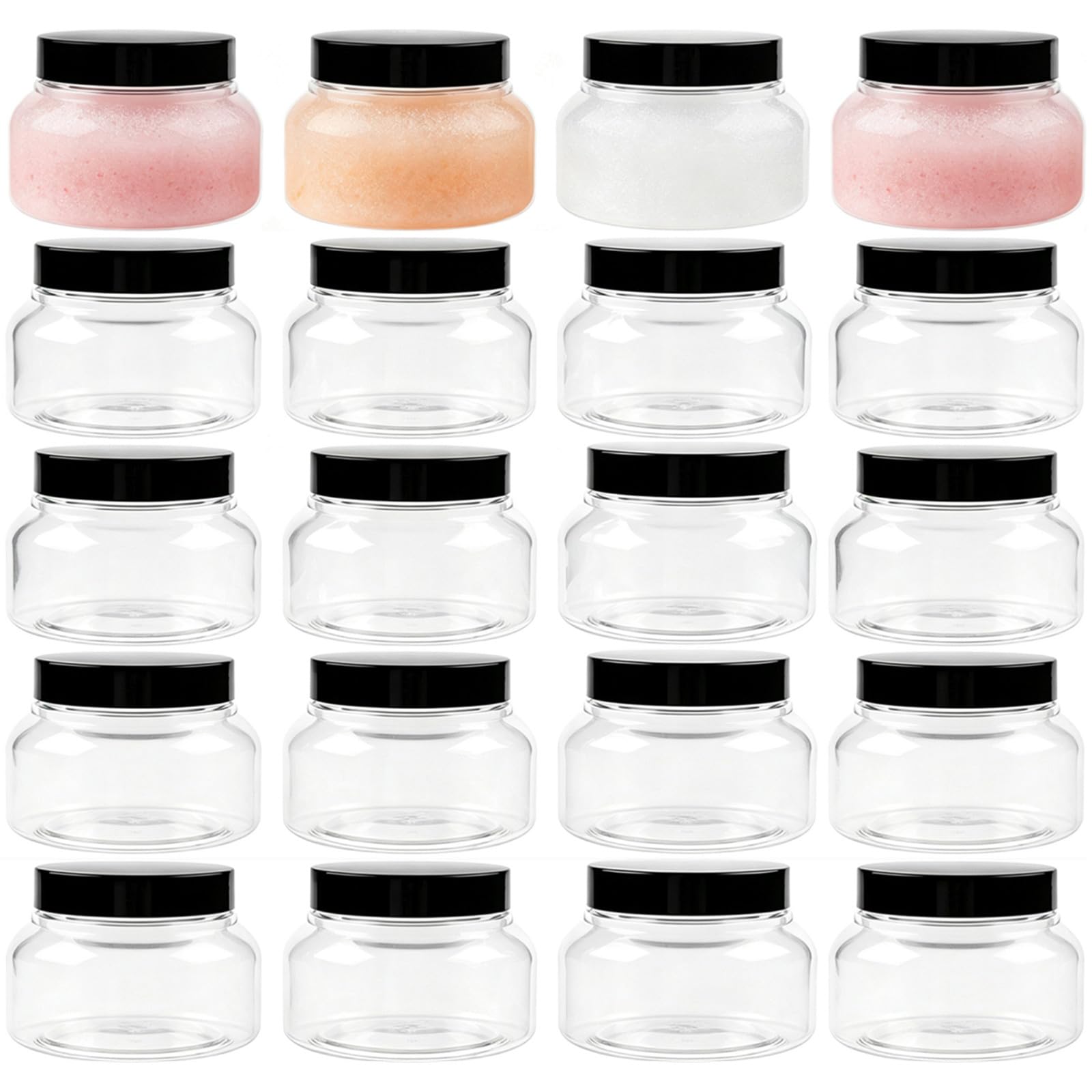 TUZAZO Plastikowy pojemnik 230 ml słoiki toskańskie z pokrywkami, bez BPA, 24 sztuki, puste, okrągłe, przezroczyste pojemniki na kosmetyki, słoiki na masło do ciała, na balsam, krem, żel, peeling