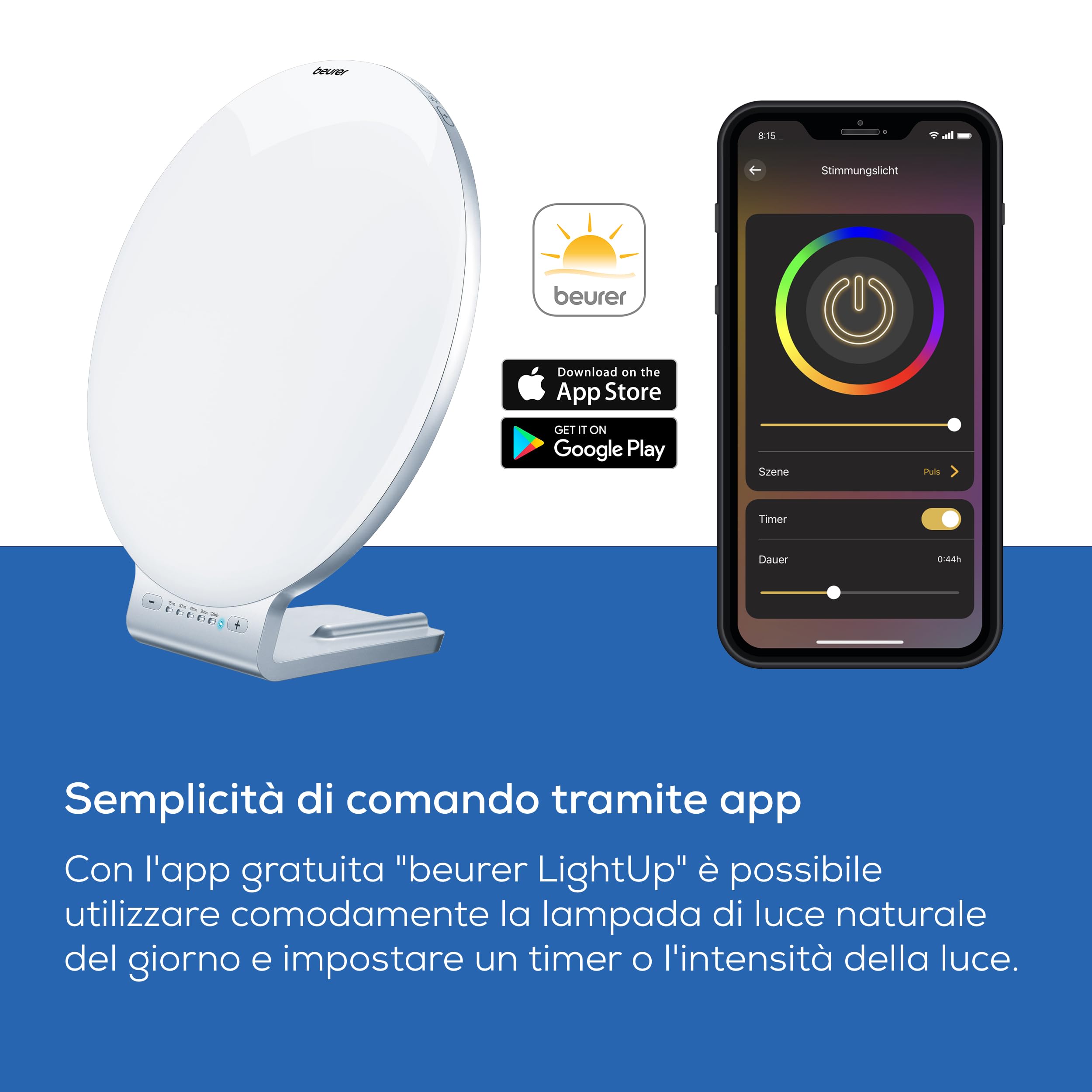 Beurer TL 100 Lampada SAD che simula la Luce Naturale del Giorno con doppia funzione luce da ambiente e connettibile con l'app Beurer LightUp