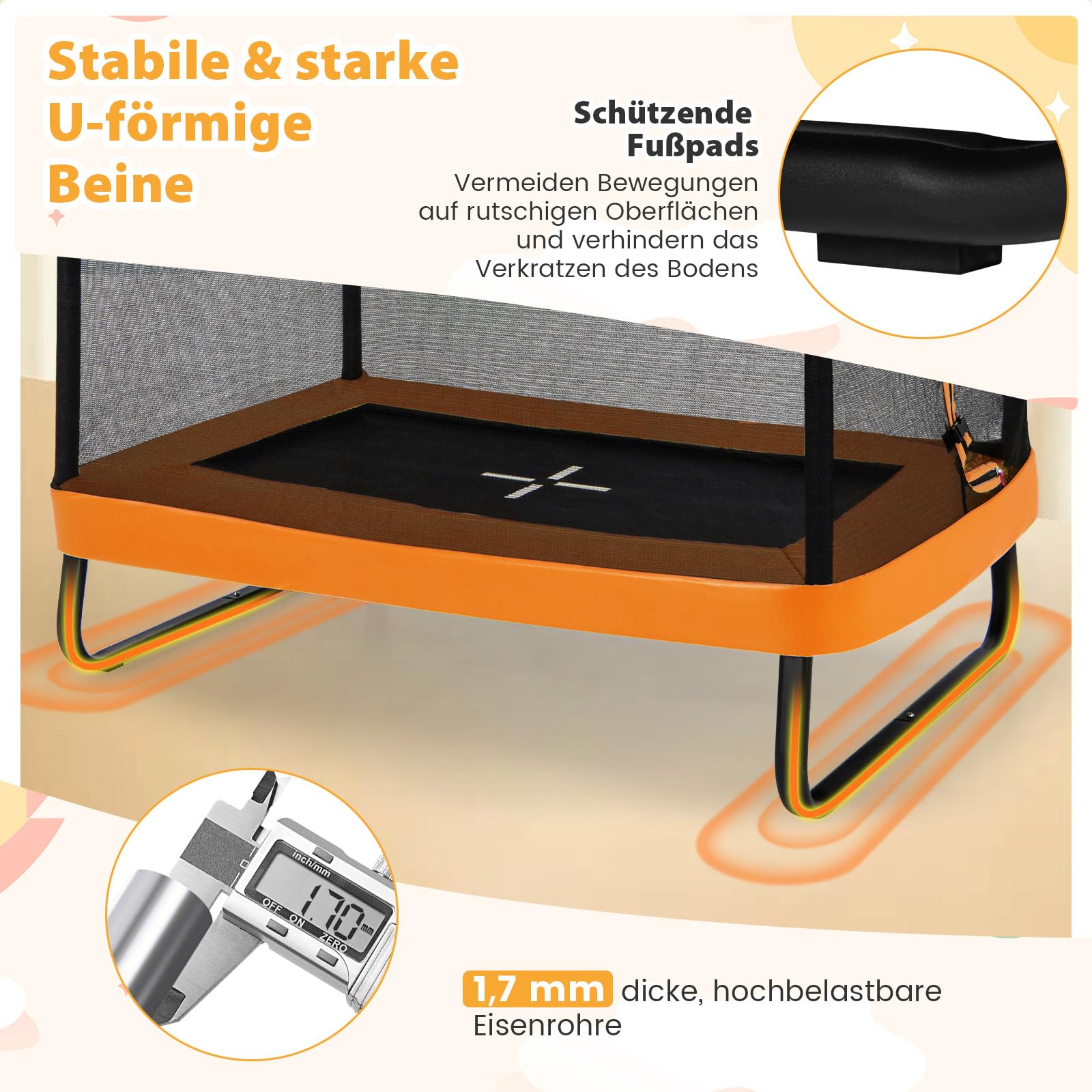 COSTWAY 2 in 1 Kindertrampolin mit Schaukel, Gartentrampolin rechteckig mit Sicherheitsnetz & Randabdeckung, Indoor-/Outdoortrampolin für Kinder bis 100kg Belastbar