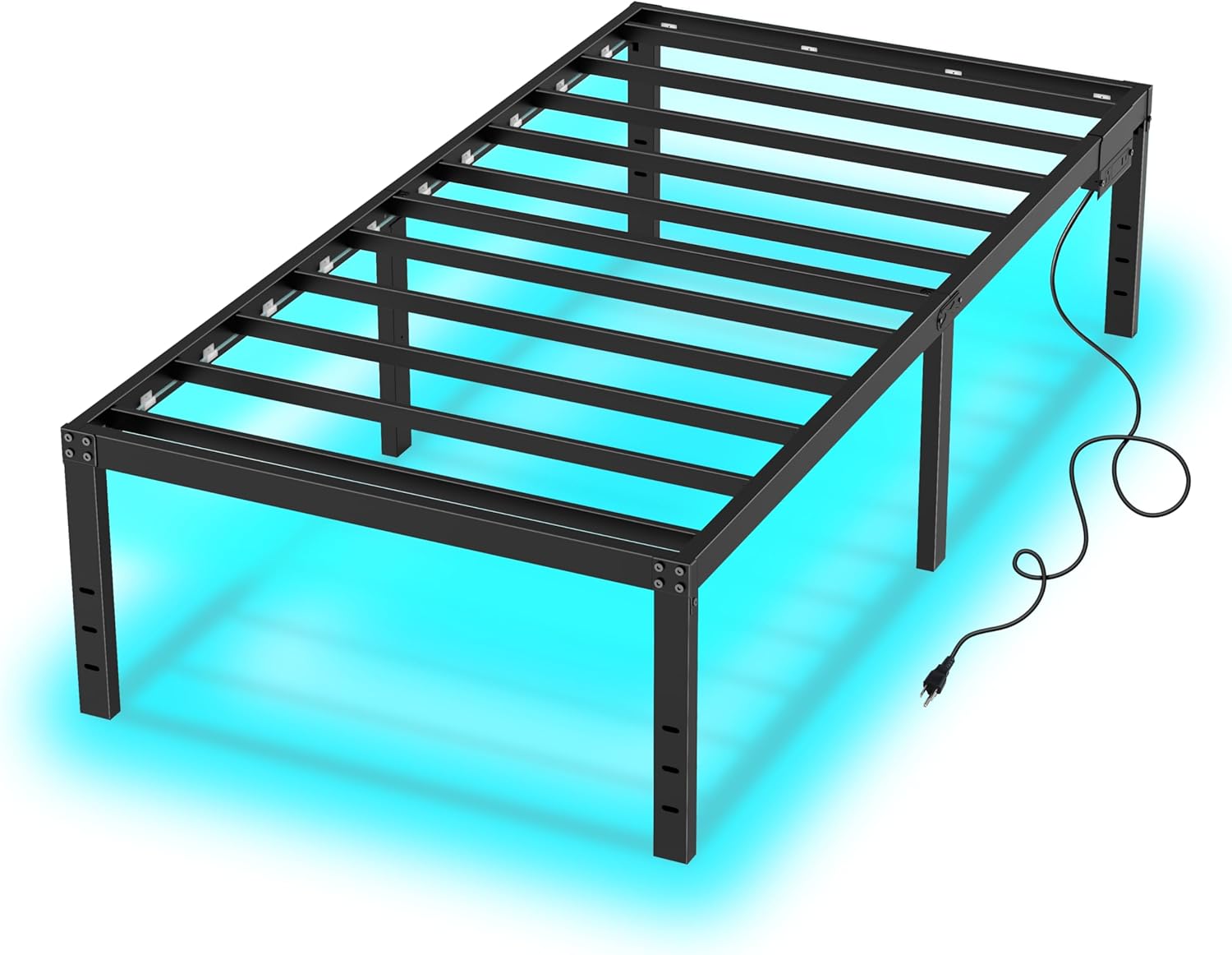 HusDream 14 Inch Twin Platform Bed Frame with LED Lights, Charging Station & Massive Storage - Heavy Duty Metal for Kids