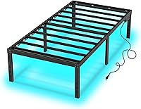 HusDream 14 Inch Twin Platform Bed Frame with LED Lights, Charging Station & Massive Storage - Heavy Duty Metal for Kids