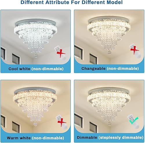 Miniatura 9 de CLAIRDAI Candelabro de cristal moderno de 17.7 pulgadas, lámpara de techo redonda LED de cristal para montaje empotrado, lámpara de techo para sala