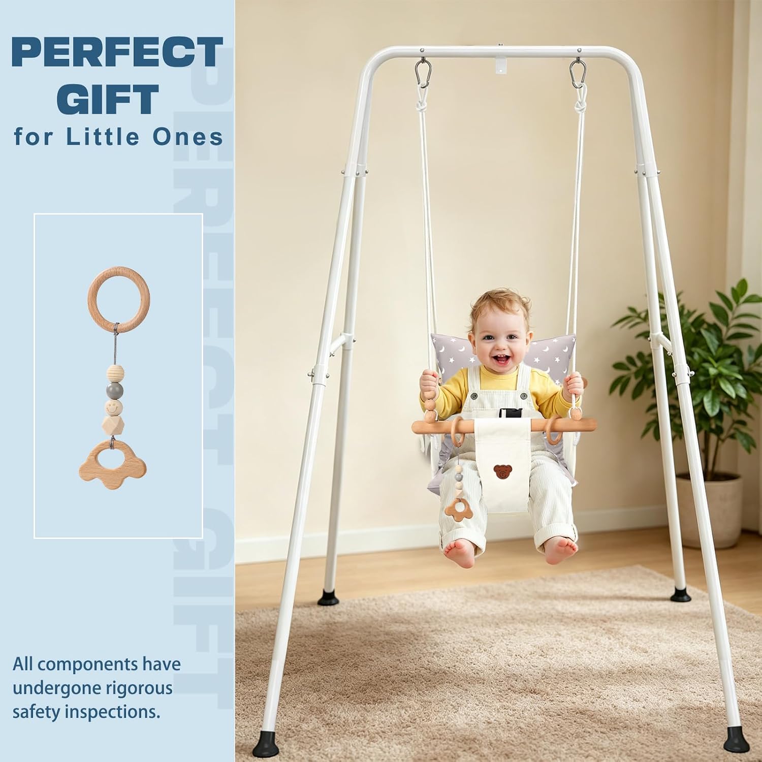 2 in 1 Baby Jumper & Swing, Foldable Stand, Toddler Swing Set for Indoor & Outdoor
