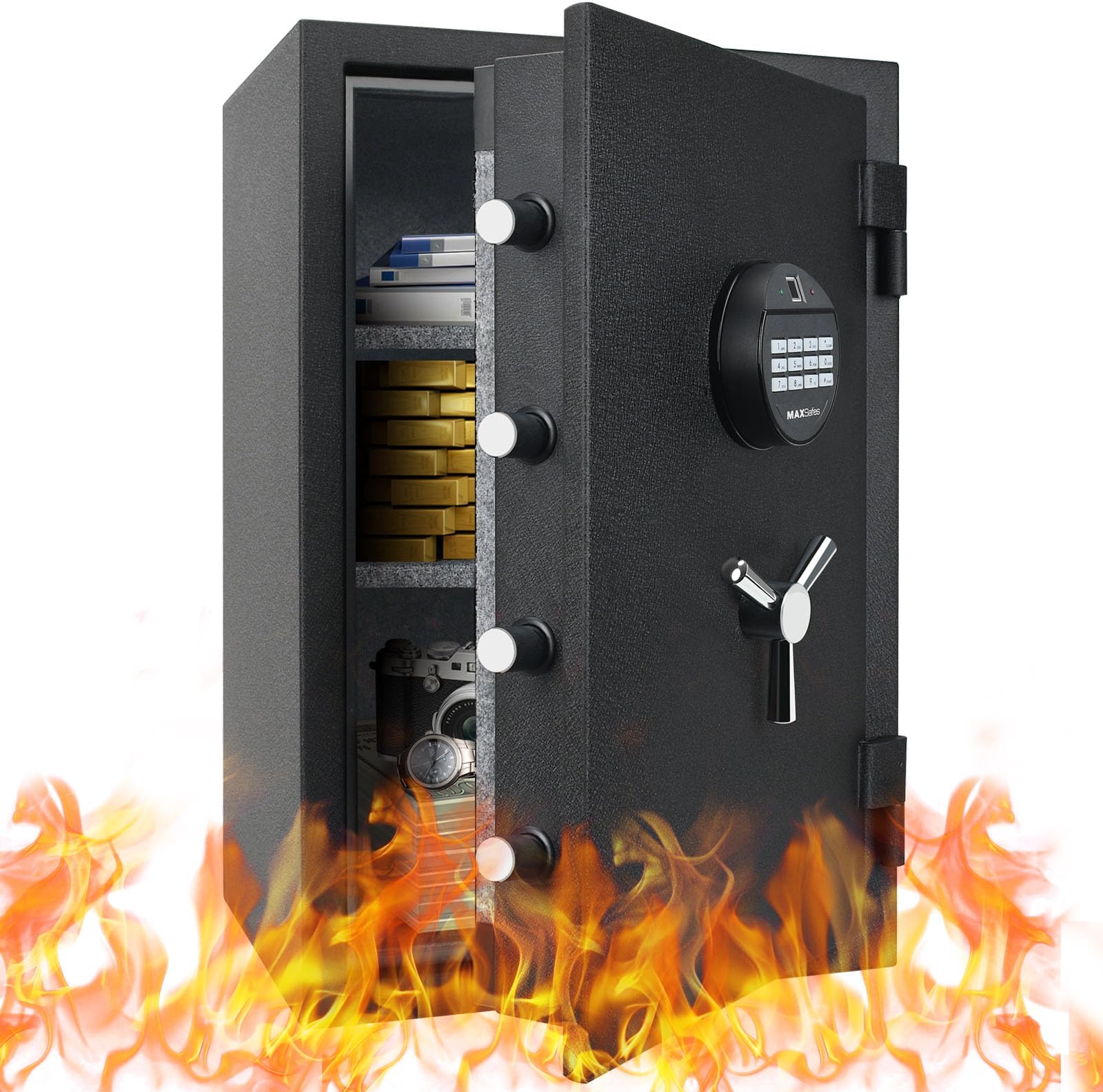 2.0 Cu ft Biometric Fingerprint Fireproof Safe Box, Digital Fire Proof Home Safe with Removable Shelf, for Money, Documents, Jewelry, Firearms and Ammunition, 2.0 Cubic FT