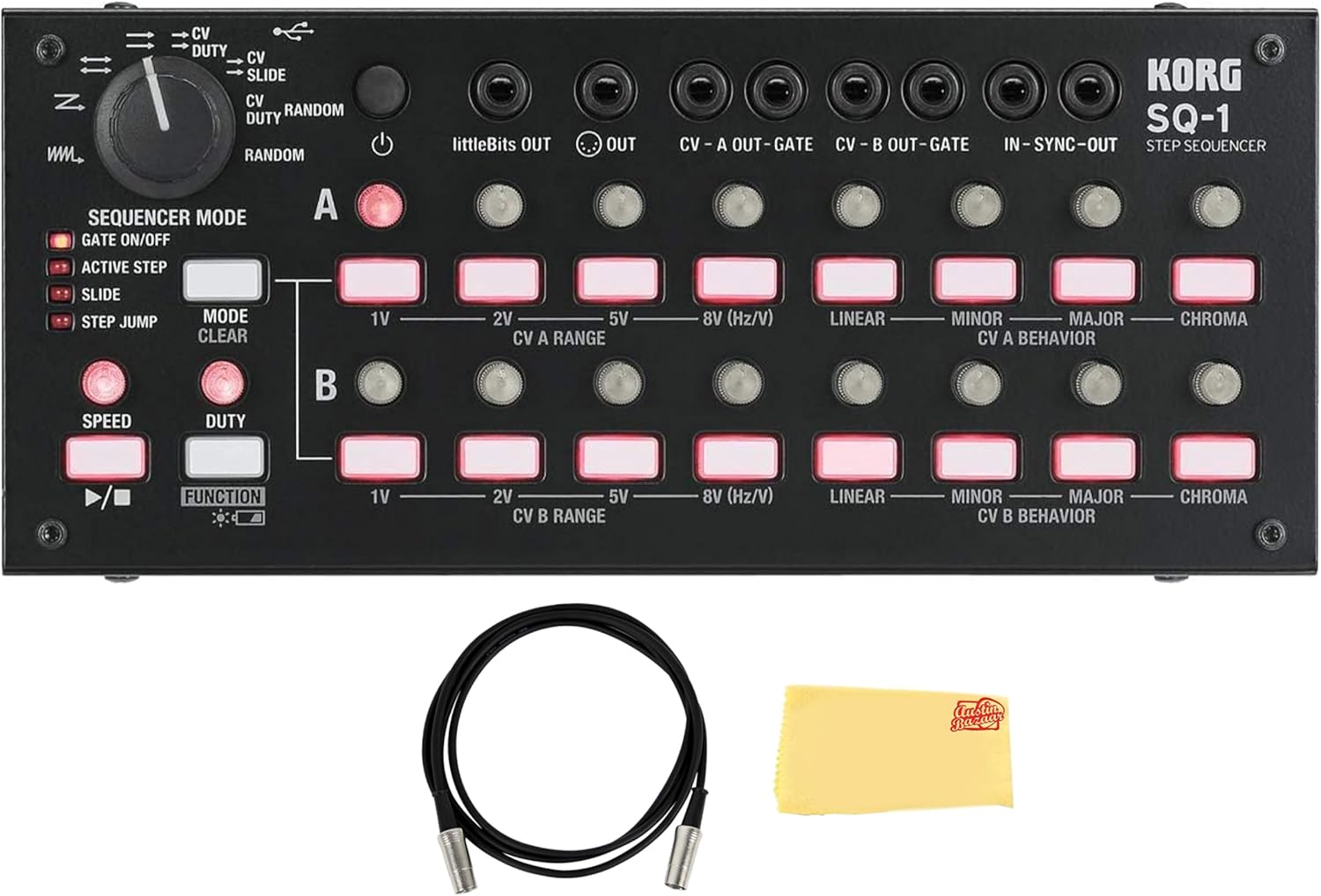 Korg SQ-1 Step Sequencer - Black Bundle with MIDI Cable and Austin Bazaar Polishing Cloth