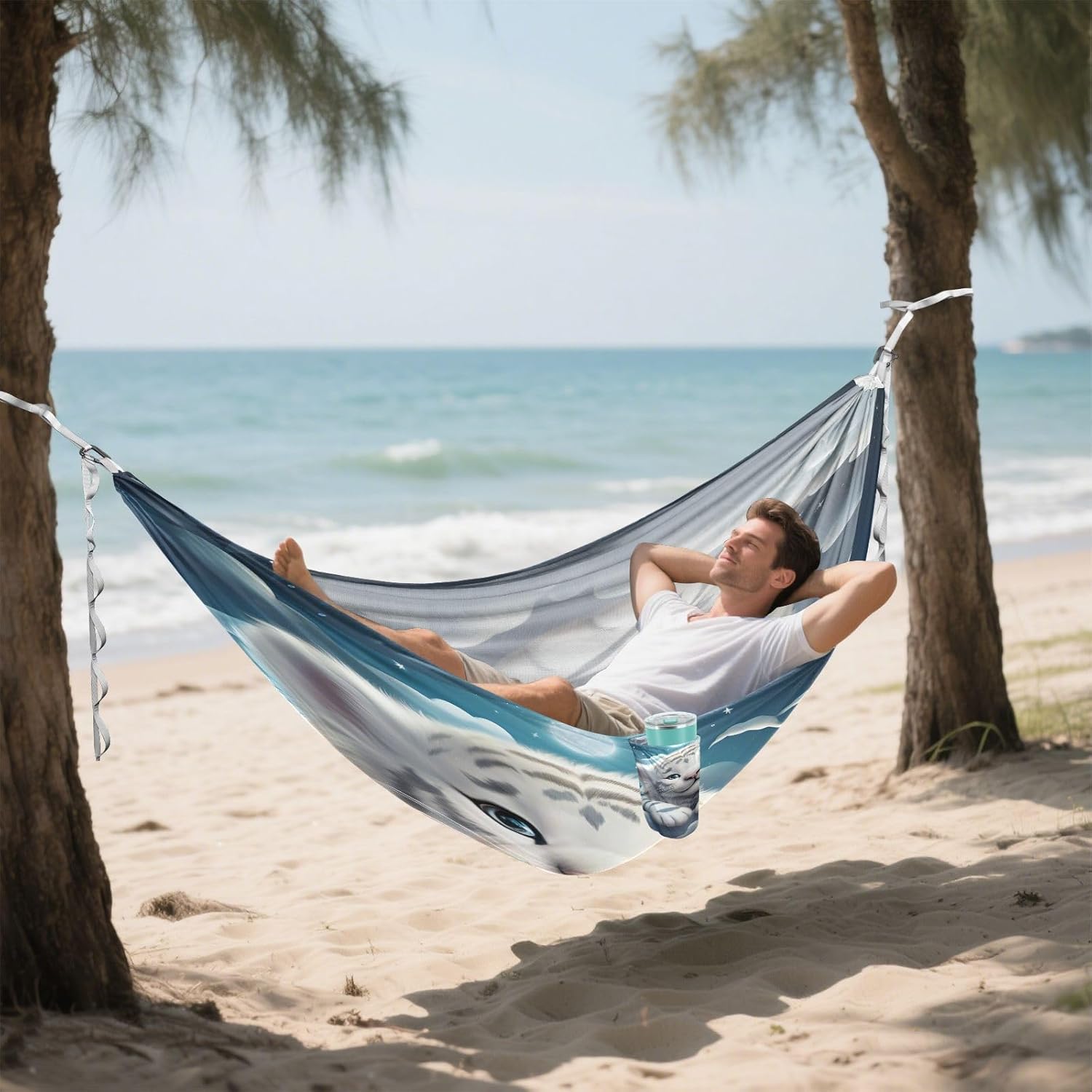 ALAZA Cute White Tiger Starry Camping Hammocks Single or 2 Person 500 lbs Portable Parachute Travel Hammock w/Tree Straps for Hiking Backpacking Indoor Outdoor