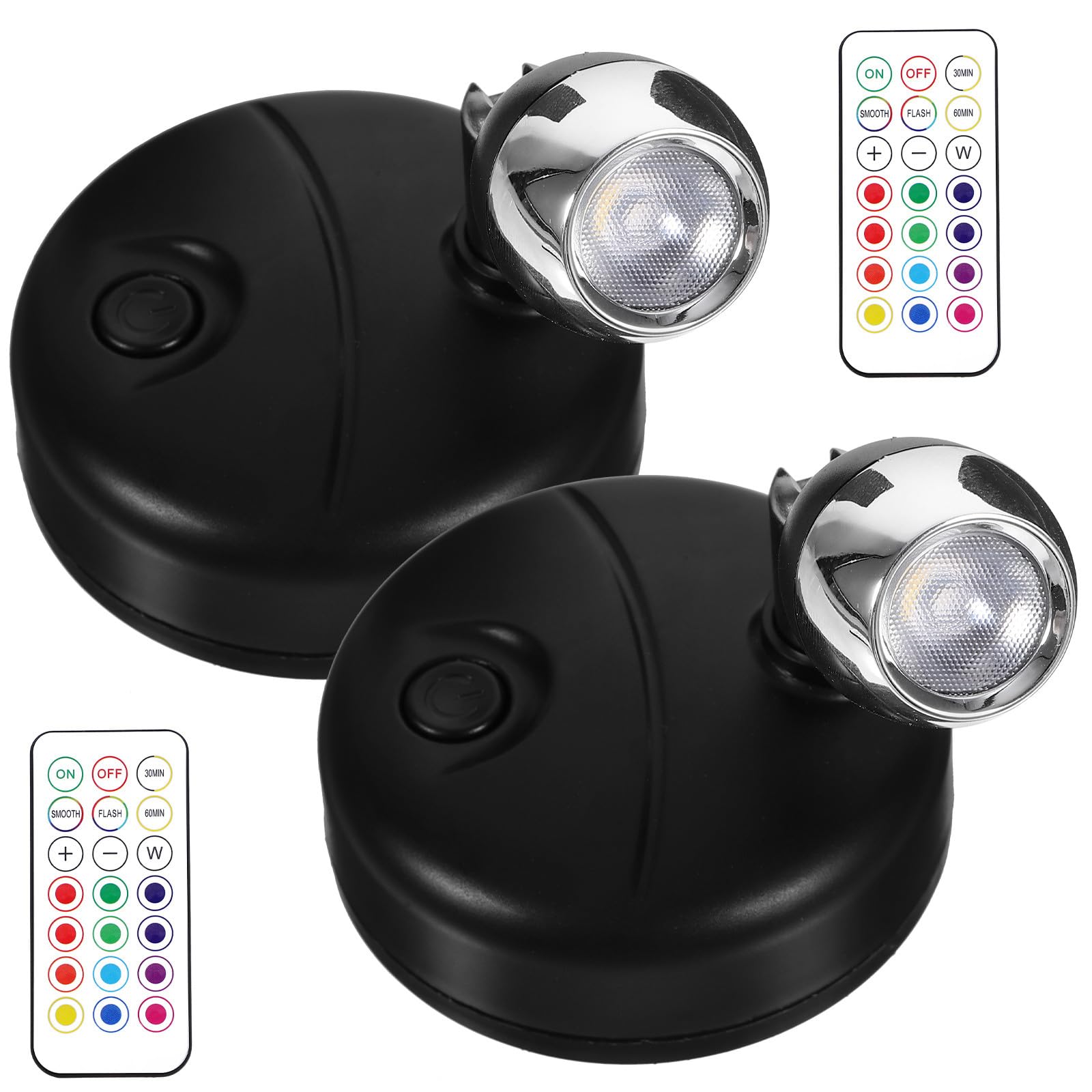 Focos LED Interiores a Pilas Mando a Distancia Luz Ambiente Ajustable de 13 Colores Kit de 2 Unidades Negro para Armarios Estanterías y Vitrinas Luces de Acento para Uso en