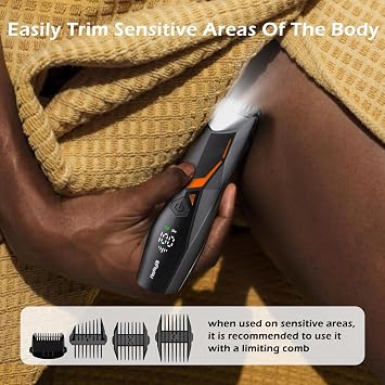 Body Trimmer Men, Wet & Dry Body Groomer Mens with Charging Dock and Type-C, Safe Ball Trimmer Men with LED Light, Electric Shaver for Underarm, Chest, Groin, Groin
