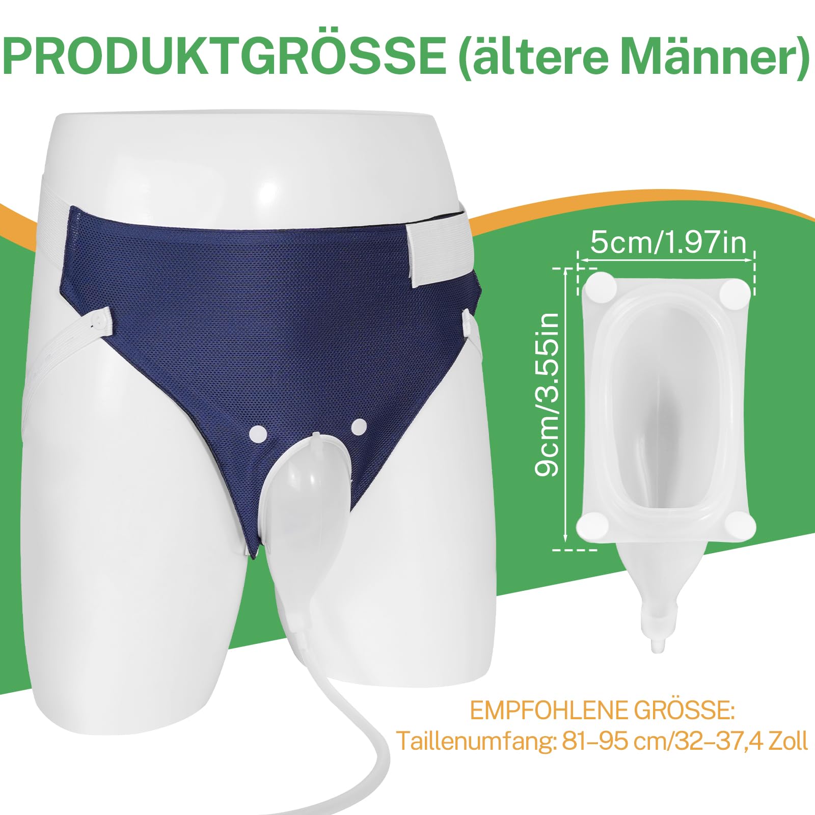 Poche à urine portable sans cathéter pour hommes âgés, alternative aux sous-vêtements pour incontinence pour personnes âgées, collecteur d'urine réutilisable (1000 ml*1 + 2000 ml*1) bleu