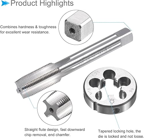 Miniatura 4 de Juego de roscas y troqueles, rosca M16 x 1.25, rosca métrica de acero de alta velocidad y kit de herramientas de troquelado redondo (aplicaciones