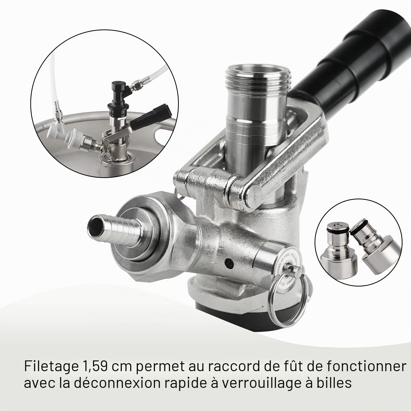 TMCRAFT Raccord de fût, sonde en acier inoxydable, corps en laiton, système S, raccord de robinet Sankey pour conduite de bière de 5/16", tuyau de brassage à gaz avec clapet anti-retour, rondelle