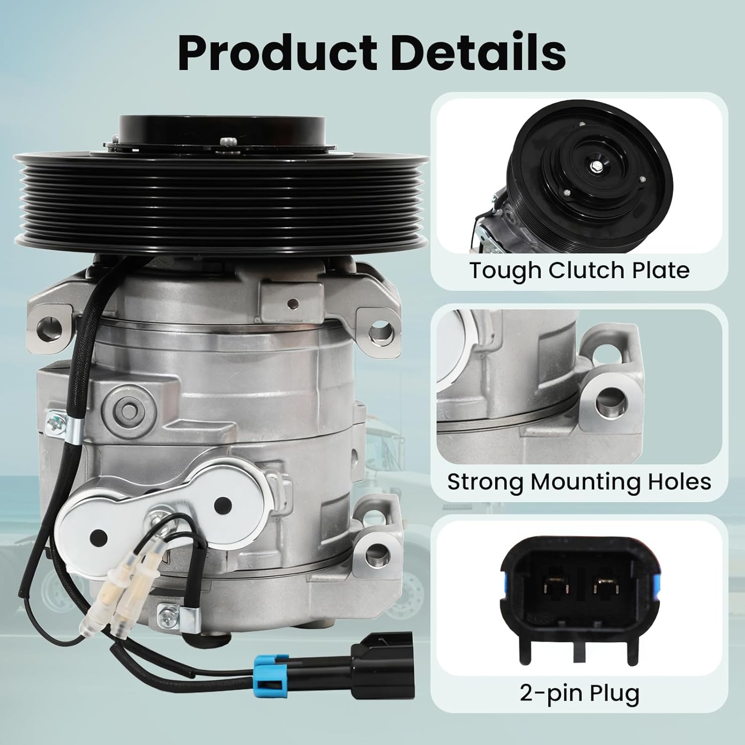 AC Compressor with Clutch Replacement Air Conditioning Compressor Compatible with Freightliner Cascadia 2011-2019, Replace CO29043C 2265771000 A2265771000 22-65771-000