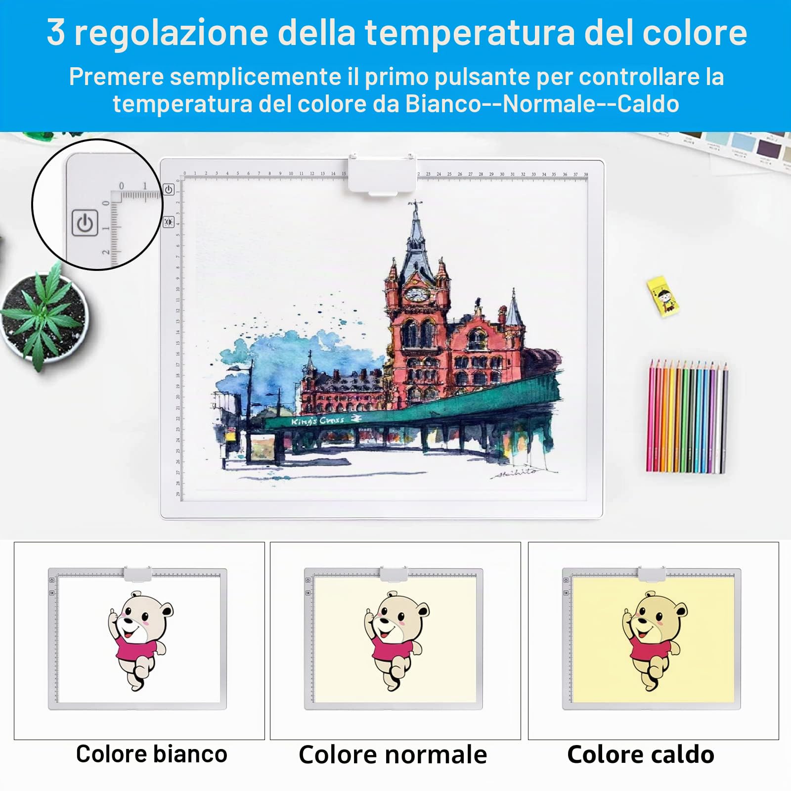 TOHETO A3 Ricaricabile Tavoletta Luminosa per Disegnare con Supporto Pieghevole, Tracing Light Box LED Light Pad di Disegno, con Luminosità Regolabile, per Disegno, Pittura a Diamante 5D (Bianco)