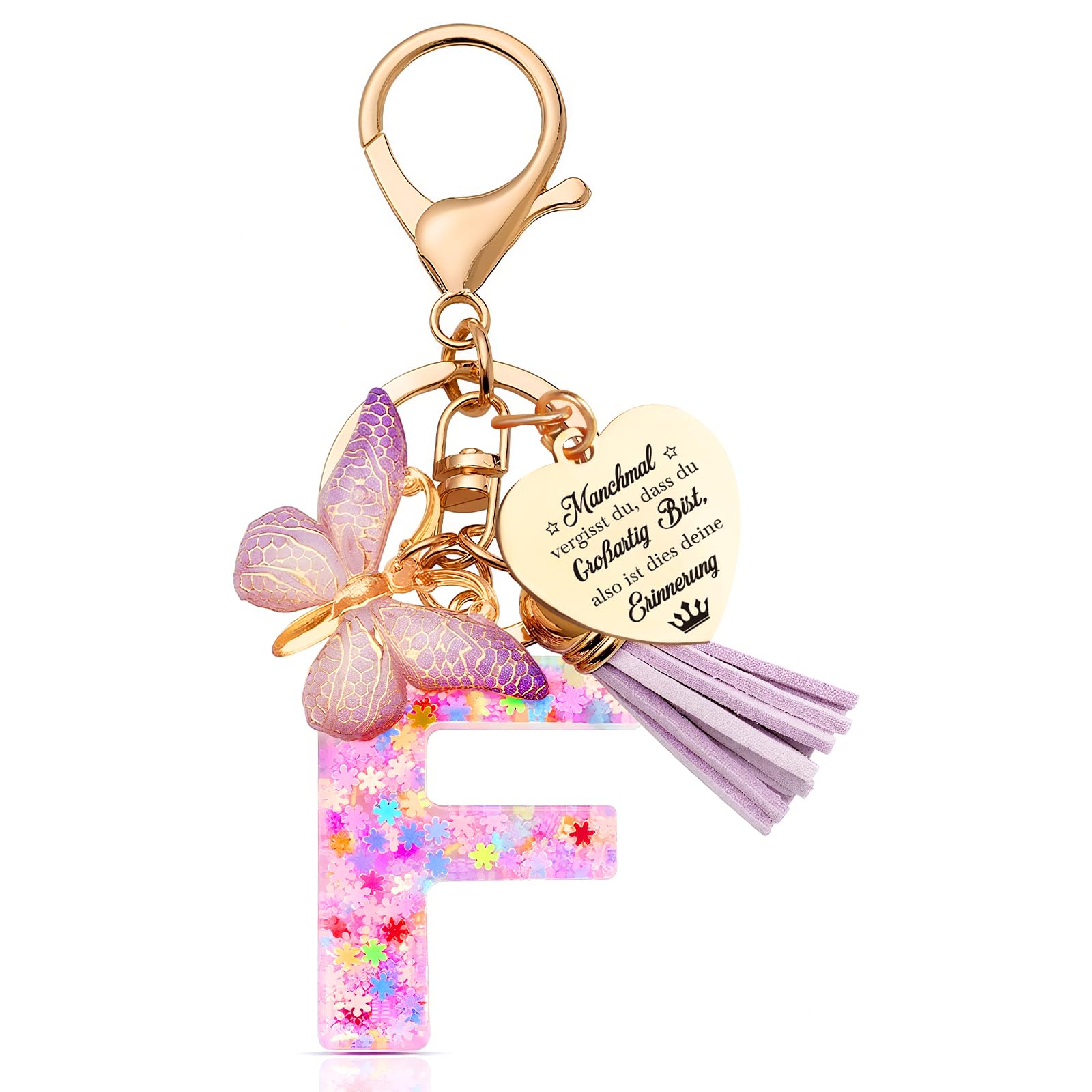 Anruzon Schlüsselanhänger Mädchen - Buchstabe Schlüssel - Anhänger Schmetterling Schlüsselanhänger - Weihnachten - Einschulung Geschenk - Keychain Geschenk für Kinder, Mädchen, Frauen