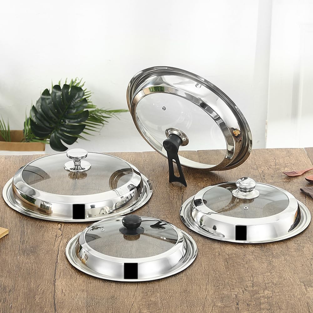 Coperchio in acciaio inox con inserto in vetro per l'uso con ferro grande per wok, caratteristica per una comoda gestione dello spazio in cucina (40 cm)