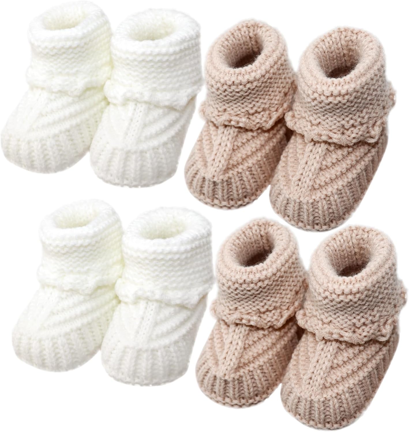 4 Pairs Baby Booties, Newborn Walking Shoes, Soft Cozy Shoes, Warm Knit Cotton Sock Booties for Baby Girl Boy