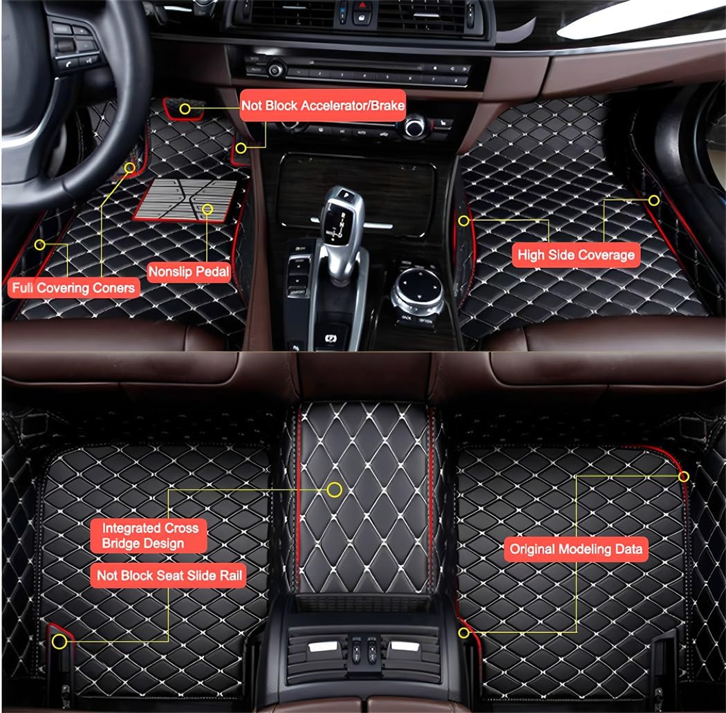 Custom Personalized Car Floor Mats，Luxury Full Coverage All Weather Car Mats,Anti-Slip Leather Car Floor Liners,Custom Floor Mats Fit for 99.6% of Sedans,SUVs and Trucks (3D red)