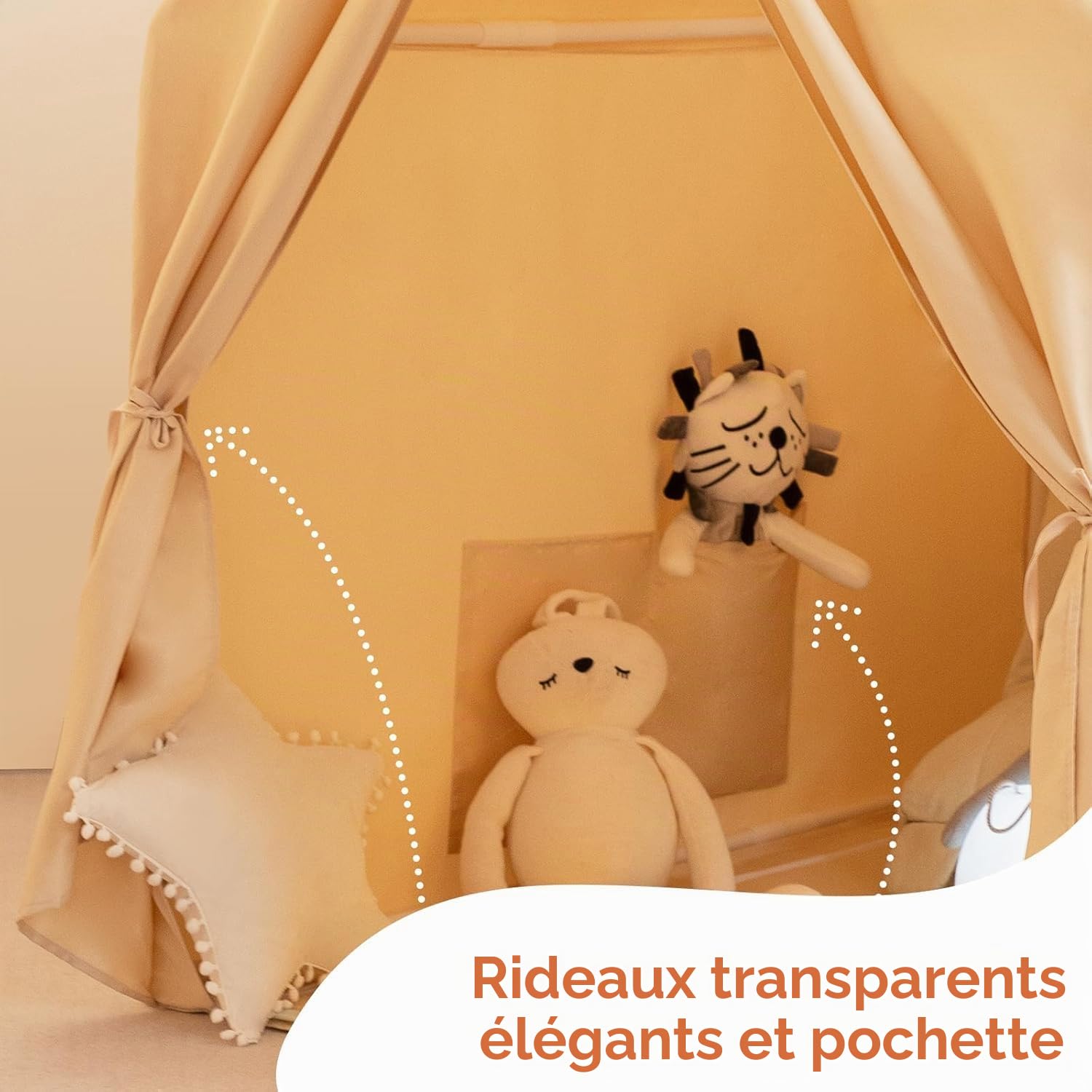 Grande Tente Enfant intérieure, cabane Princesse et Coin Lecture, Beige | Grande tente intérieure, coin jeu, lecture et repos; montage facile, rangement pratique, chambre, salon, filles et garçons