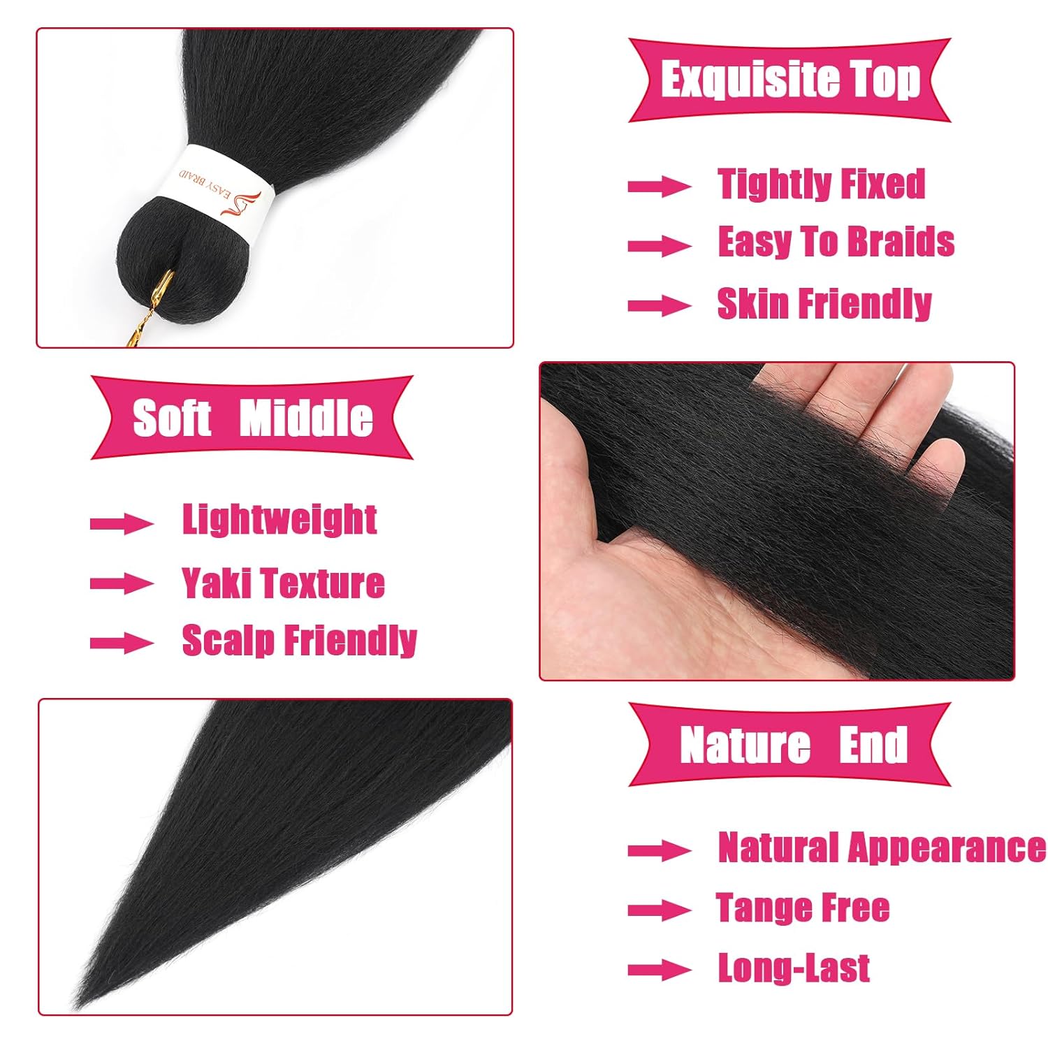 Braiding Hair Pre stretched 18 Inch 8 Packs Pre stretched Braiding Hair Ago Black Pre Stretched Hair For Braiding Yaki Texture Synthetic Hair Extension Itch Free Hot Water Setting