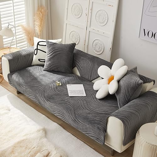 Miniatura 5 de Funda de sofá de terciopelo súper suave con bordado geométrico, funda gruesa y cálida para sofá modular, cómoda funda de felpa antideslizante para