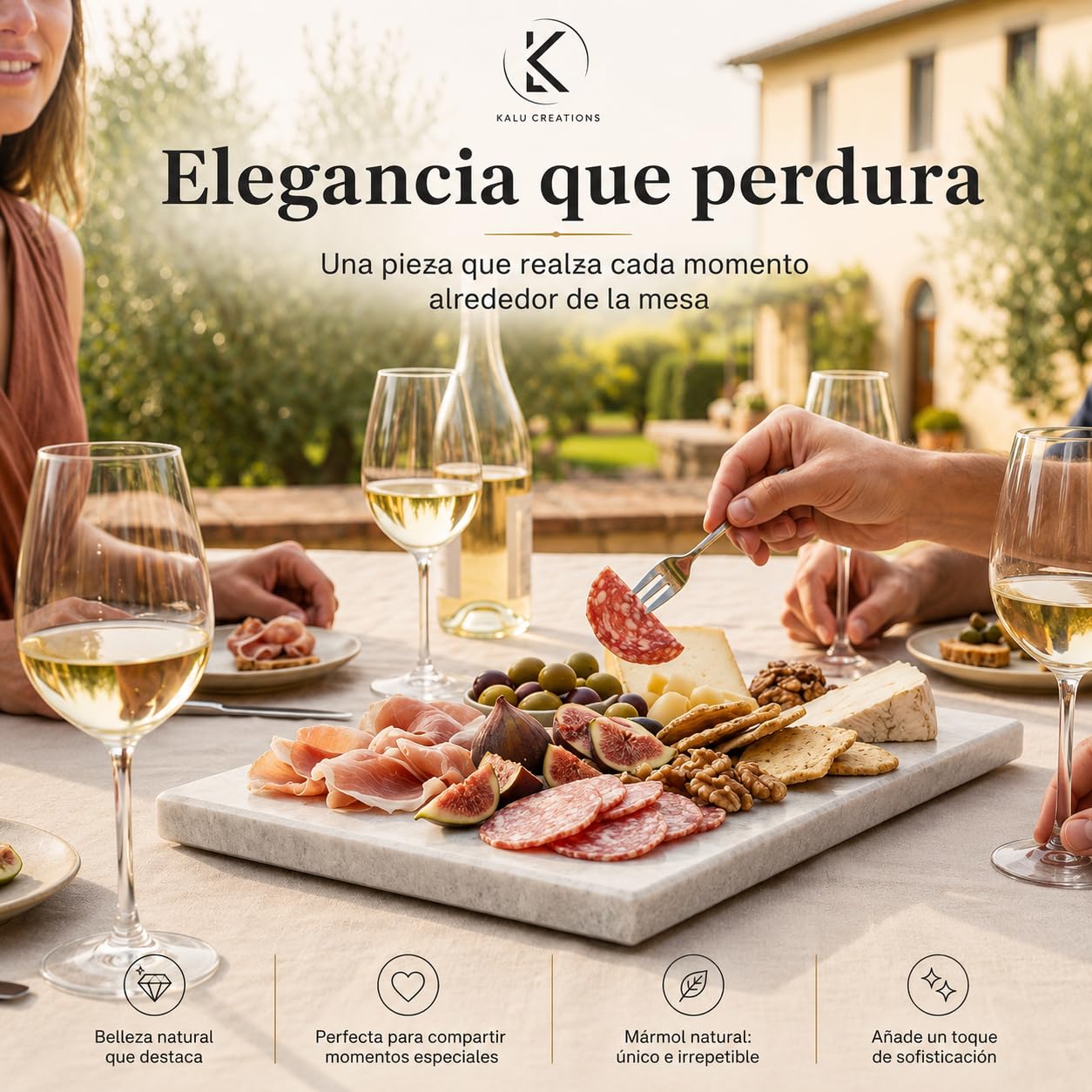 Tabla de cortar de mármol 40 × 30 cm – Piedra natural para cocina – Ideal para quesos, embutidos, sushi y aperitivos – Hecha a mano en Italia – Kalu Creations