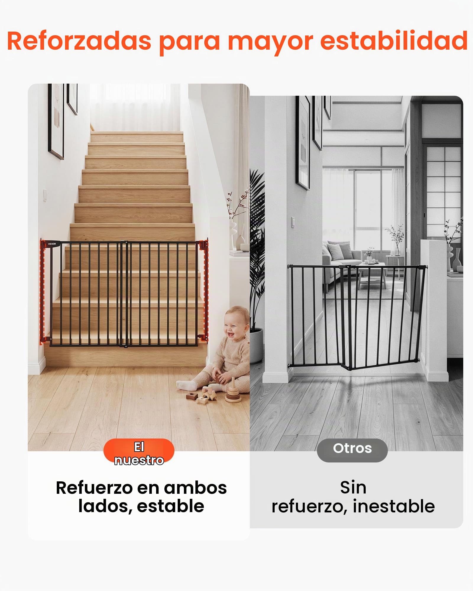 VEVOR Barrera de Seguridad para Niños, Alto de 920 mm, Ancho Ajustable de 778-1210 mm, Valla de Seguridad para Perros y Gatos, con Kit de Accesorios de Montaje, para Escaleras Puertas Hogar, Negro