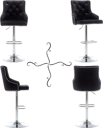 Miniatura 21 de BTEXPERT - Taburete de comedor tapizado de 25 a 33 pulgadas con respaldo alto, taburete de barra con cabeza de clavo copetudo negro (1) Borde de