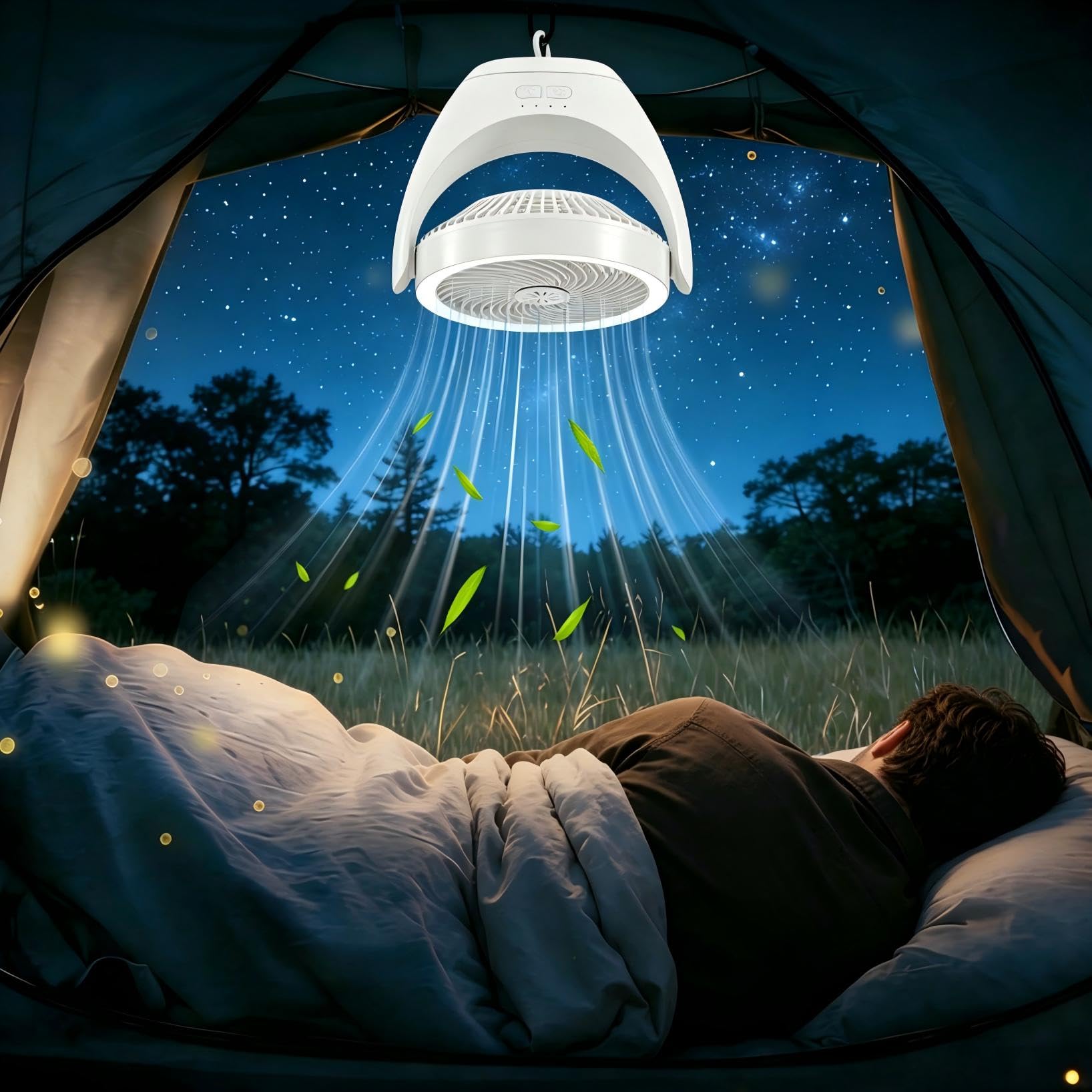 HARPER LIVING Ventilatore da scrivania ricaricabile, ventilatore portatile USB da tavolo con luce LED, ventilatore da tavolo 3 velocità e regolazione continua, regolabile a 120°, piccolo ventilatore