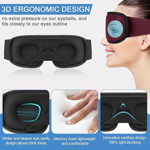 Miniatura 2 de RIWISLL Máscara para dormir, máscara de ojos súper suave para dormir, 100% bloqueo mejorado, máscaras ligeras para dormir para mujeres con correa