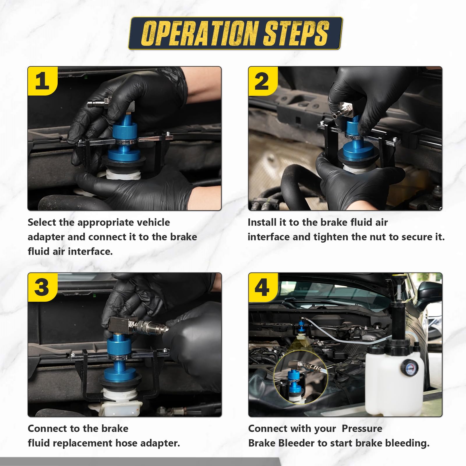 Adaptador Universal para depósito de líquido de Frenos 22-58 mm, 4 acoplamientos rápidos EU/US//Métrico/Japón para Buick, Cadillac, Chevrolet, Mazda, Honda, Toyota etc, Anillo de Sellado antifugas