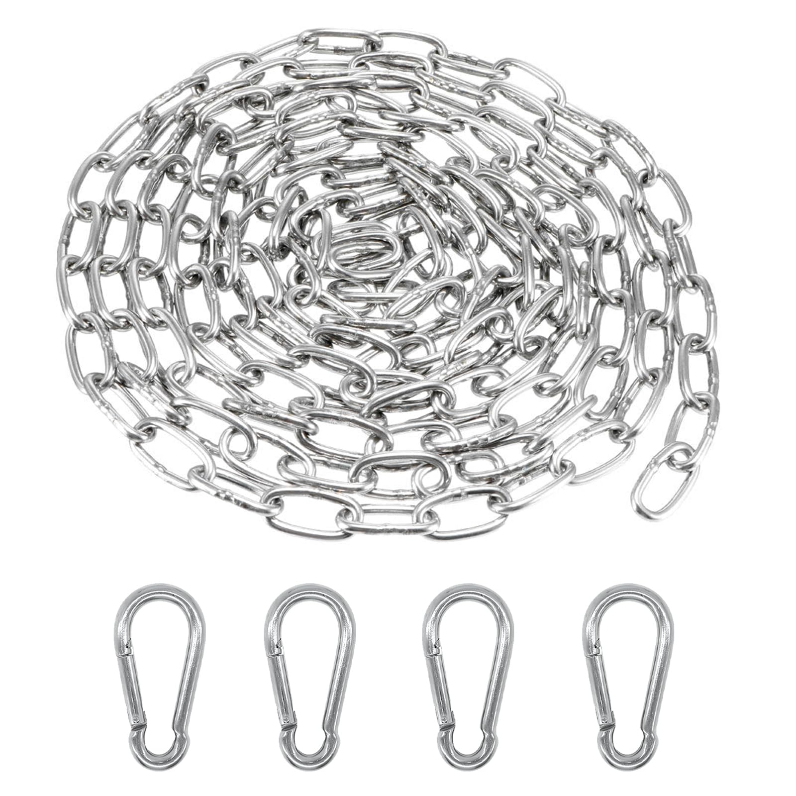 Stainless Steel Chain with Carabiner Steel Chain, 3 m Diameter 2 mm Round Steel Chain