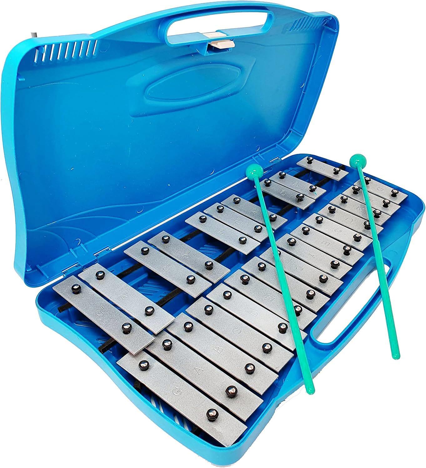 Glockenspiel Cromático AX25N2 - Metalófono de 25 Teclas de Aluminio Plateado con Estuche y Mazas - Ideal para Principiantes y Estudiantes