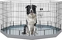 PJYuCien 30" 8-Panel Dog Playpen with Waterproof Bottom Pad - Foldable Metal Puppy Fence for Small Pets Indoor Outdoor Grey